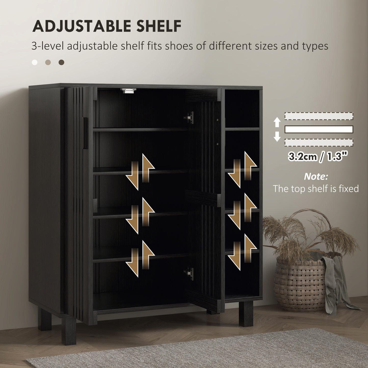 Shoe Storage with Double Doors Open Shelves 17 Pair Shoe Storage Organizer for Entryway Hallway Black Kids Crystal