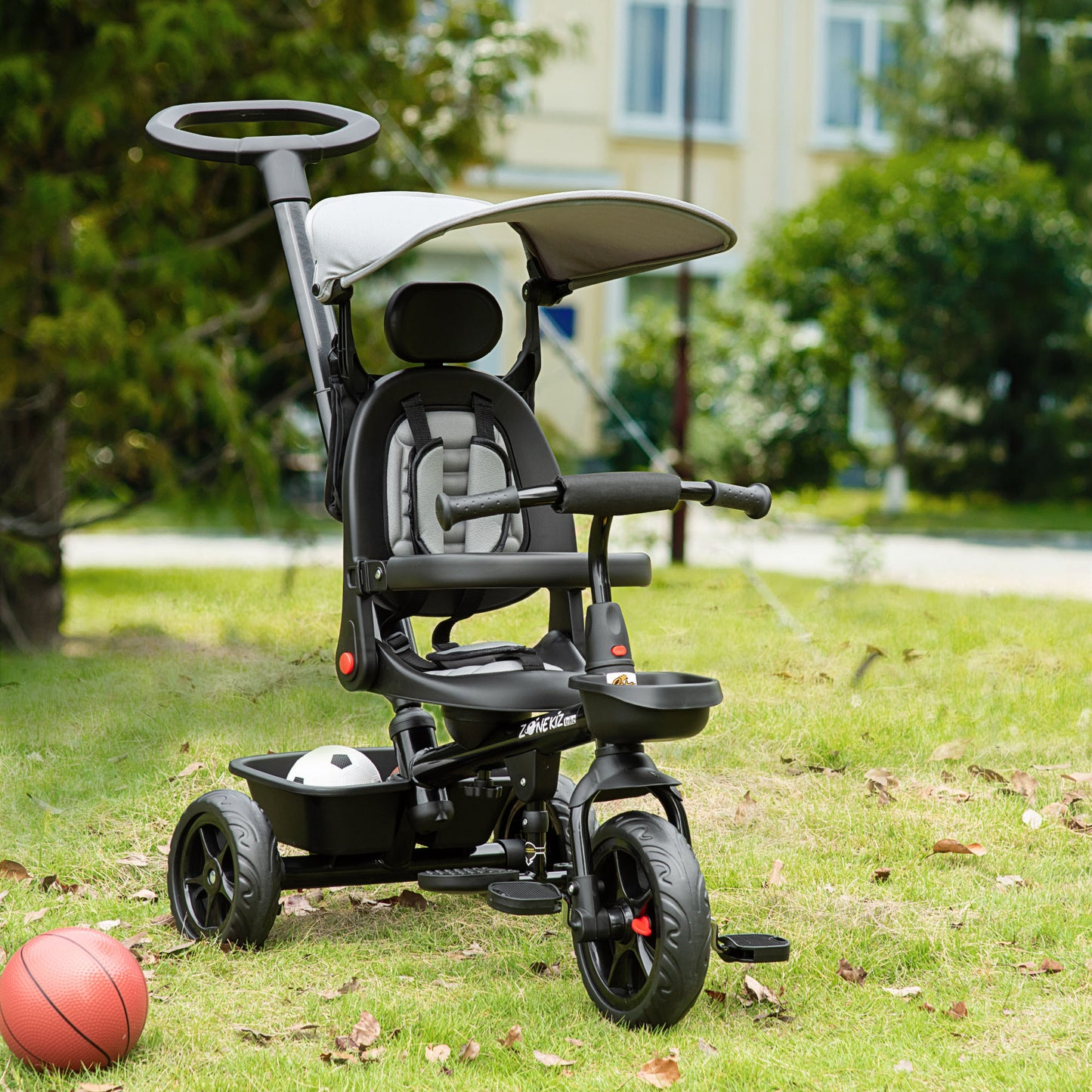 Baby Tricycle 4 In 1 Stroller Reversible Seat Adjustable Footrest Brake Clutch Grey Kids Crystal