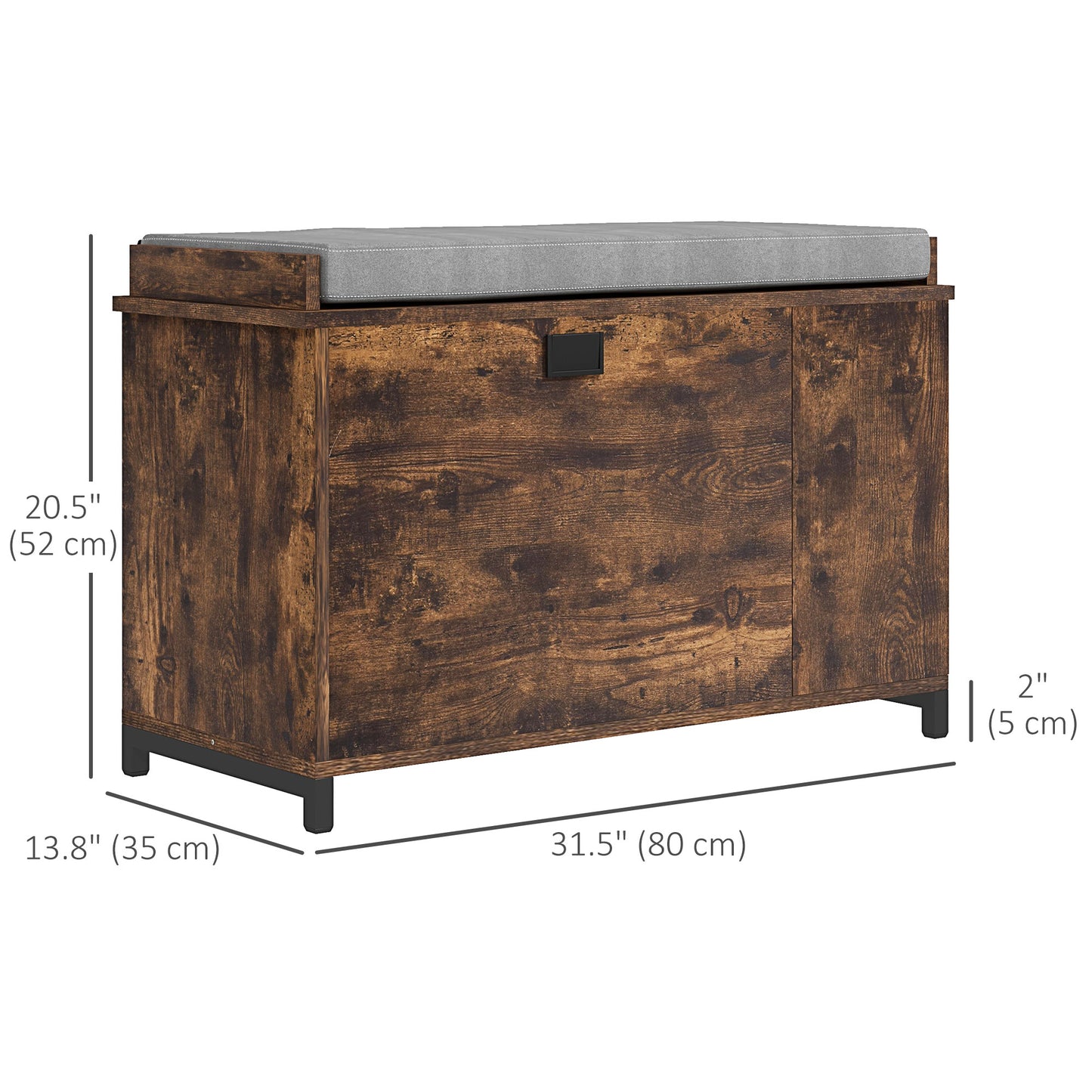 Hallway Bench with Shoe Storage Seat Rustic Brown Upholstered Flip Drawer Side Rack for 6 Pairs Kids Crystal
