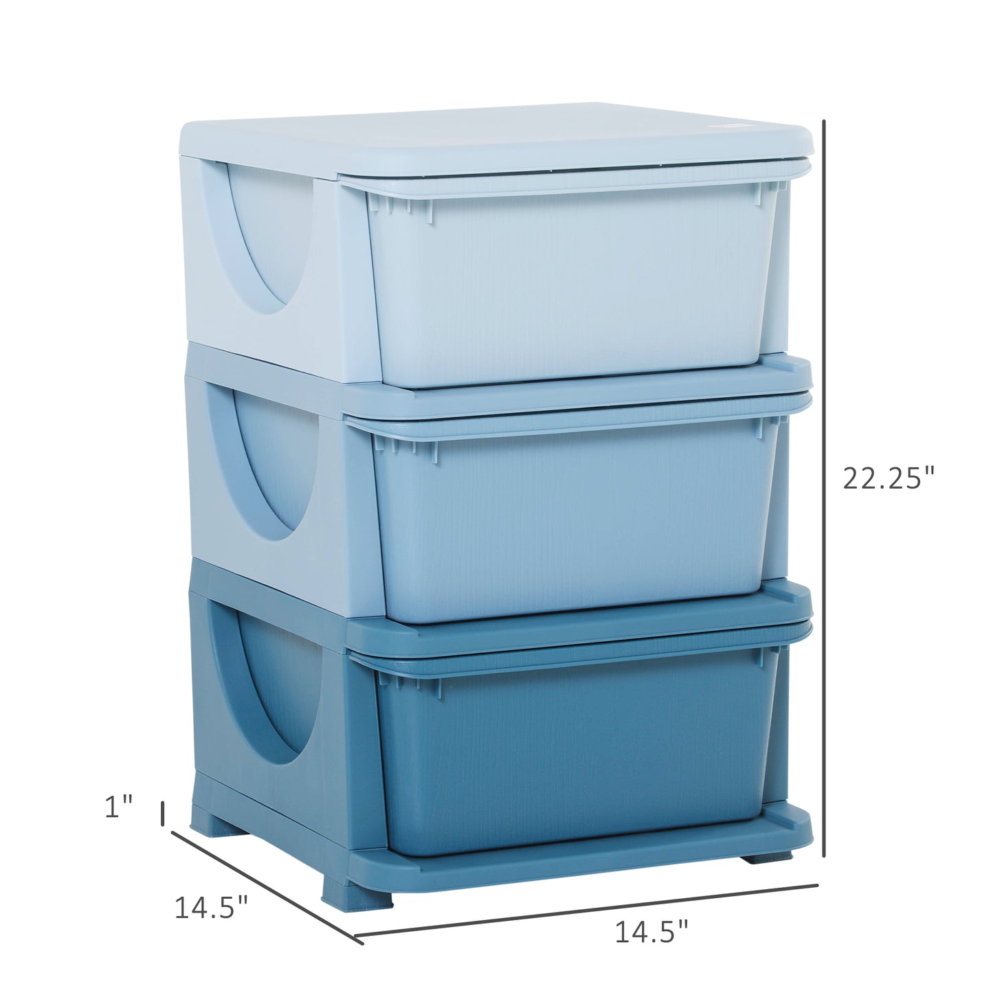 3 Tier Kids Toy Organizer and Storage Bins with 3 Plastic Drawers, Blue