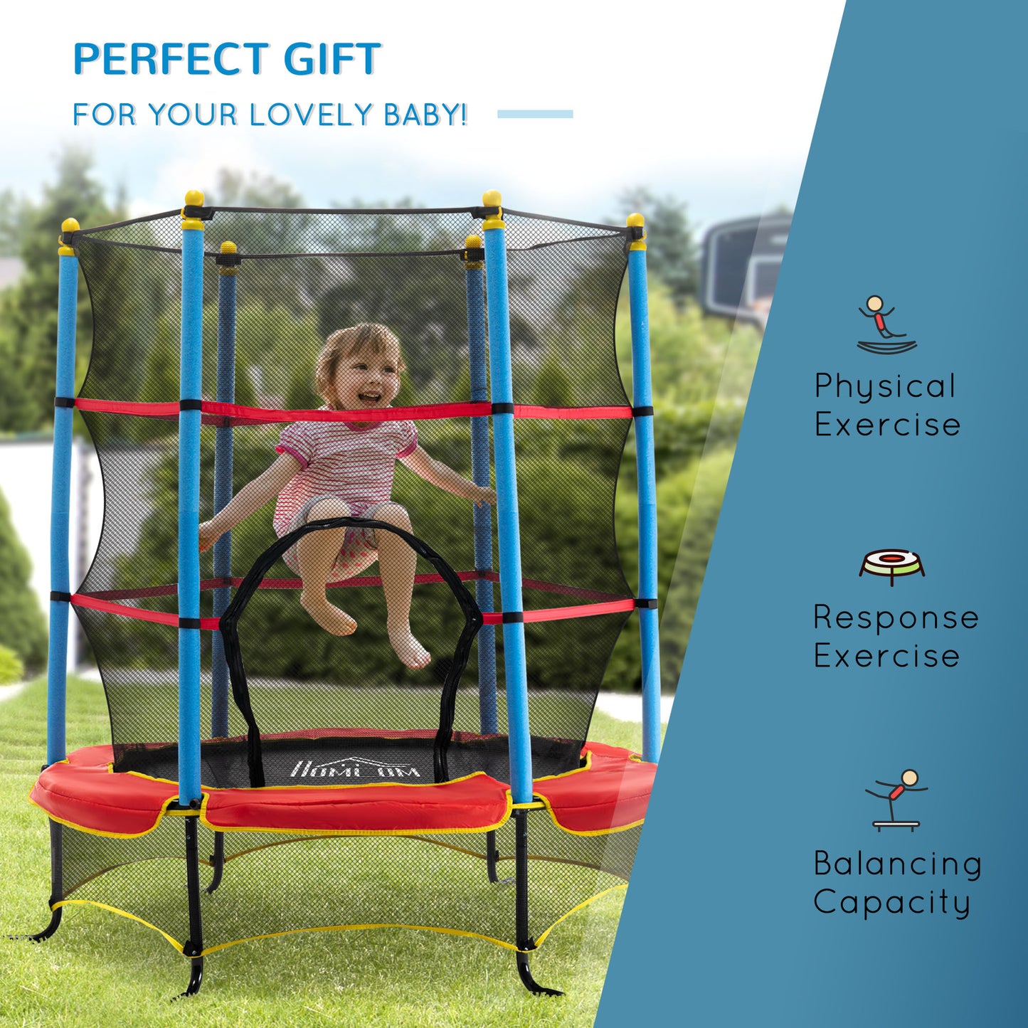 65" Kids Mini Trampoline Safety Enclosure Net Zipper Pad Indoor Outdoor Bouncer Exercise Toy 3-6 Years Kids Crystal