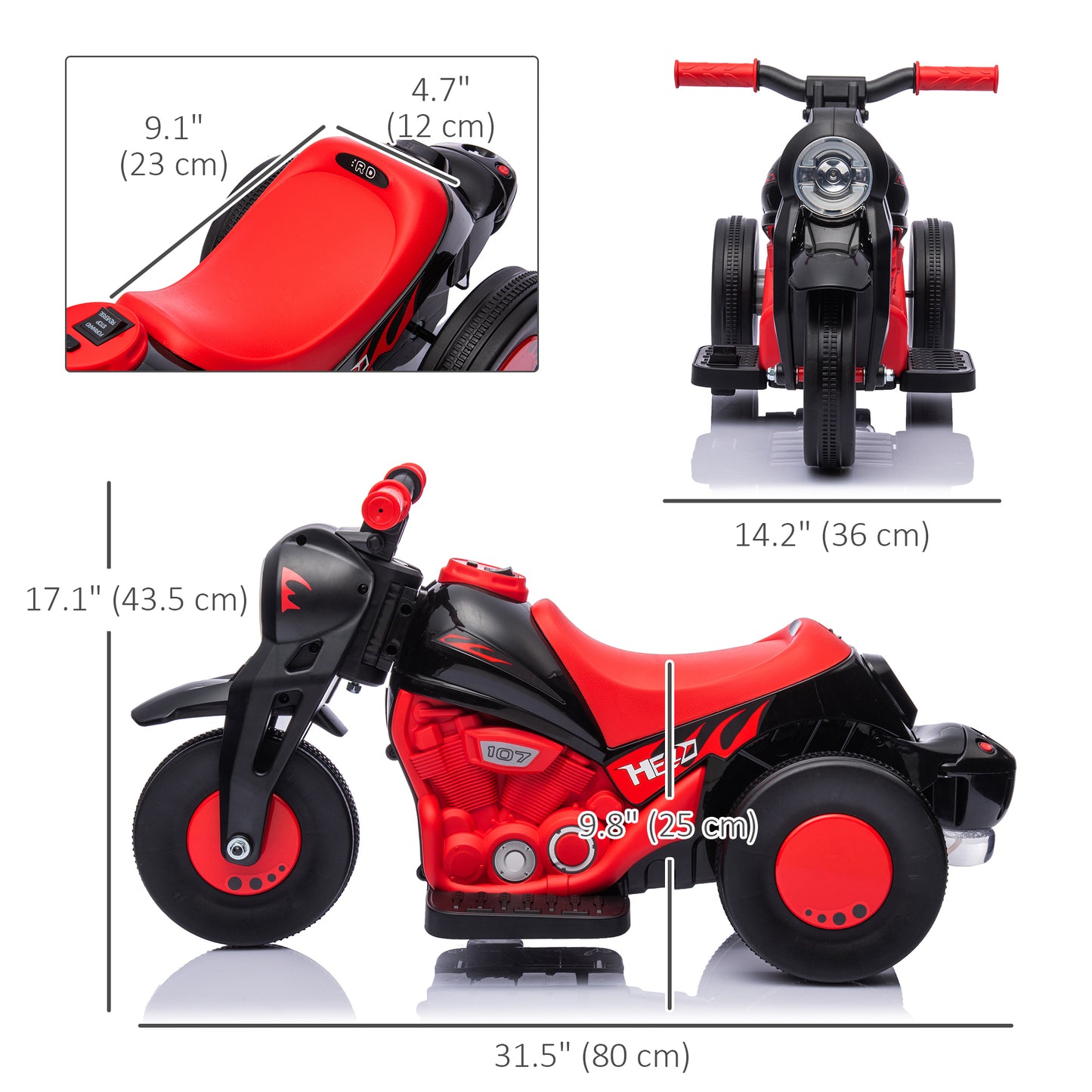 Electric Motorcycle for Kids, 6V Ride on Bubble Car with LED Headlight, Music, Pedal, for 2-5 Years Black Kids Crystal