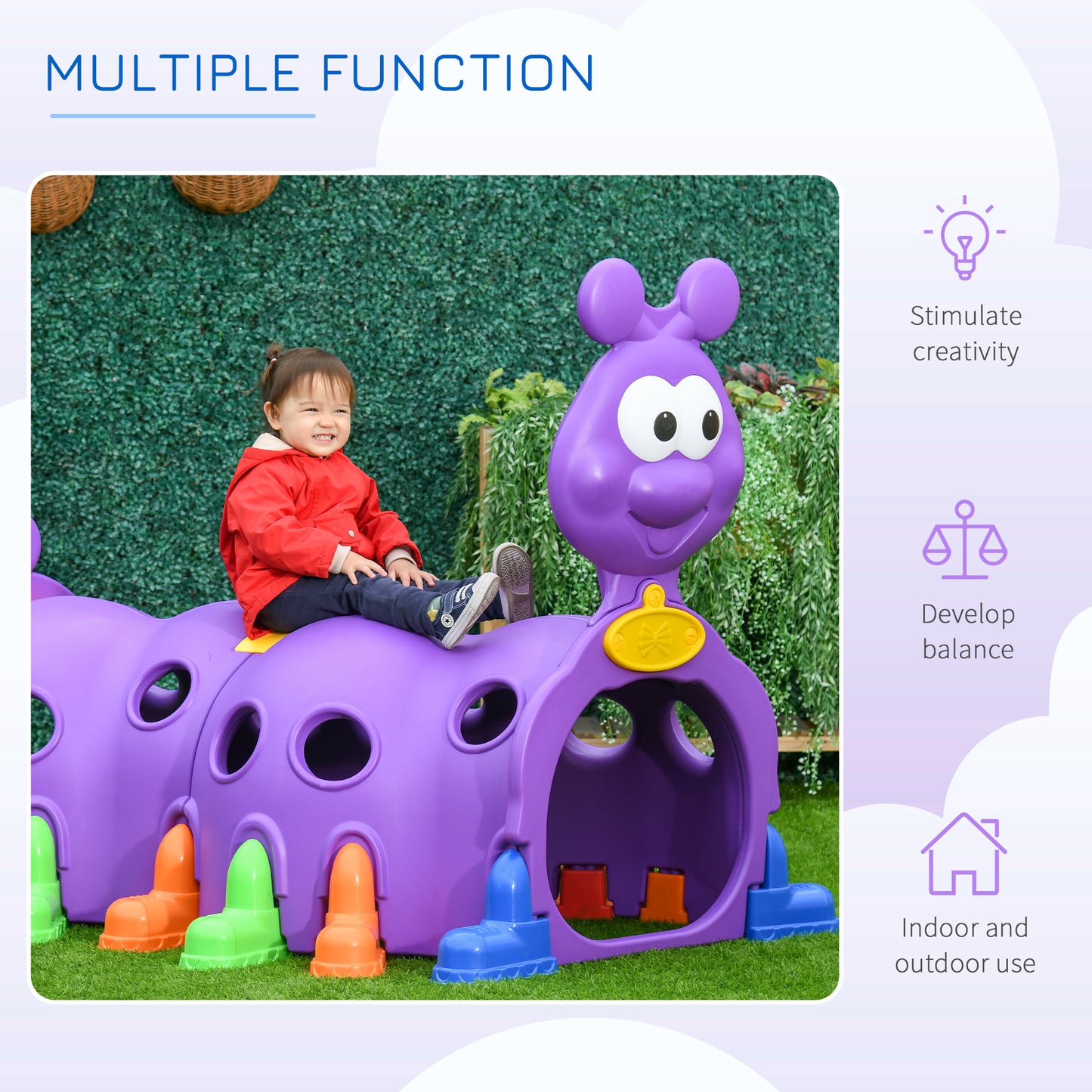 Caterpillar Tunnel Kids Climbing Play Structure Climb-N-Crawl Indoor Outdoor Toy for Toddlers 3-6 Years Purple Kids Crystal