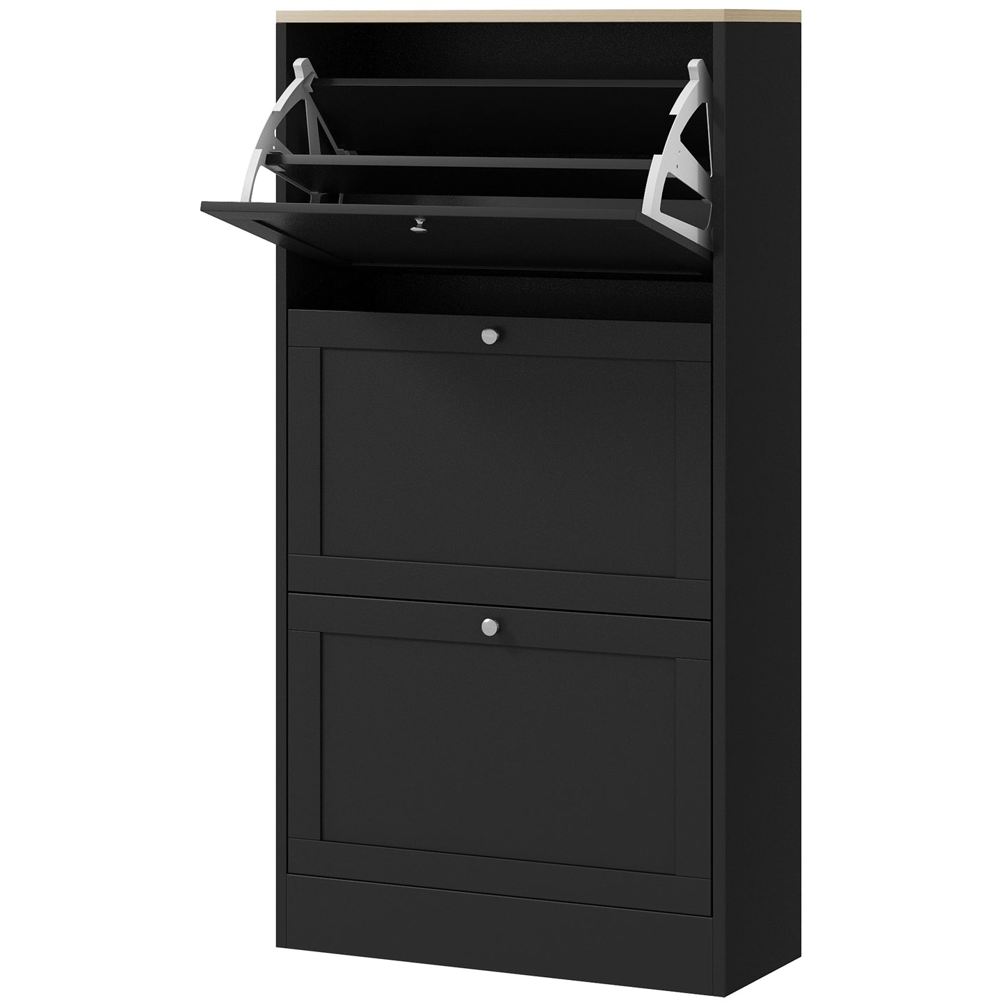 Modern Shoe Storage Cabinet with 3 Flip Drawers Adjustable Shelves for 18 Pairs Black Kids Crystal