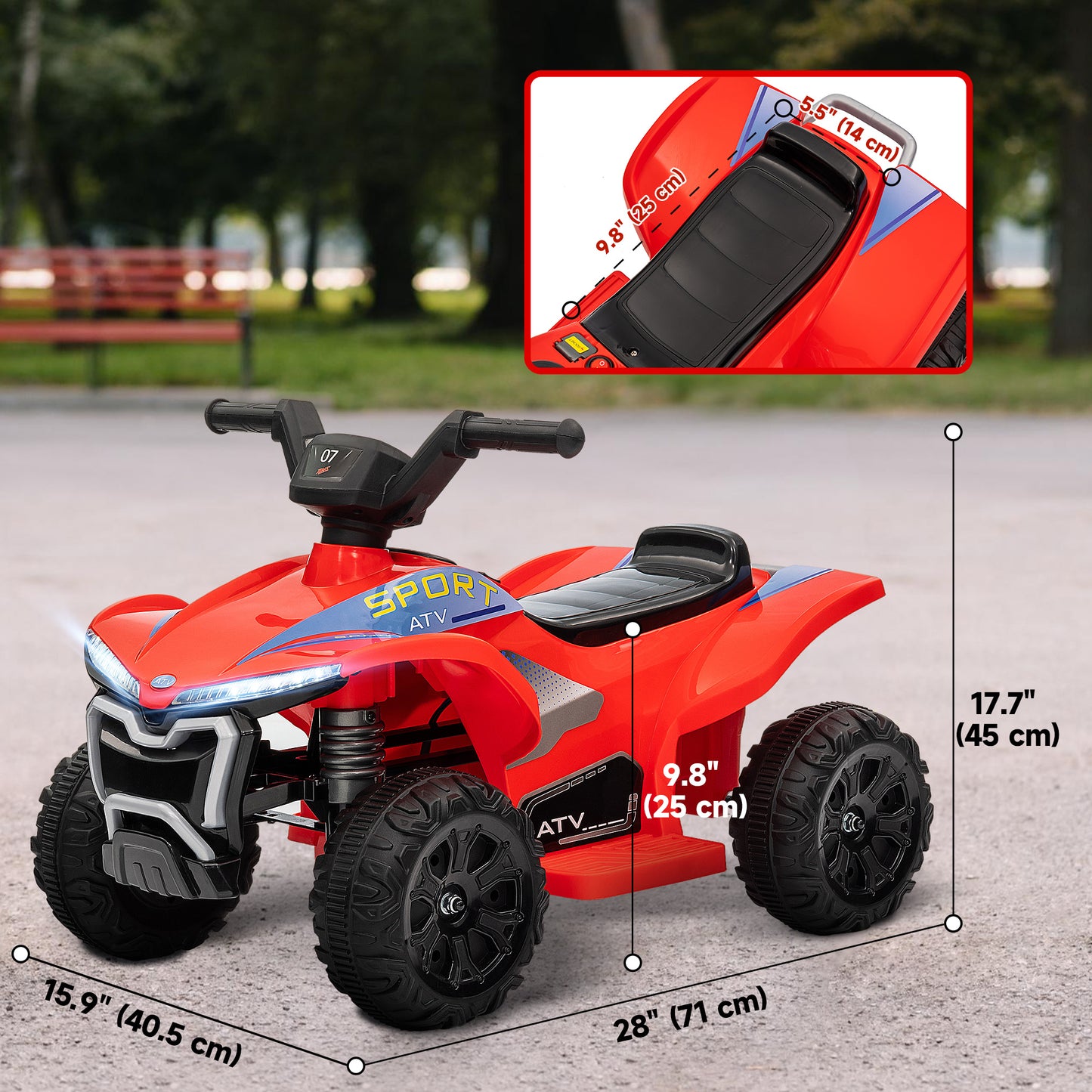 Kids ATV, 6V Battery Powered Electric Vehicle with Headlights, Forward/Reverse Switch for 18-36 Months, Red Kids Crystal