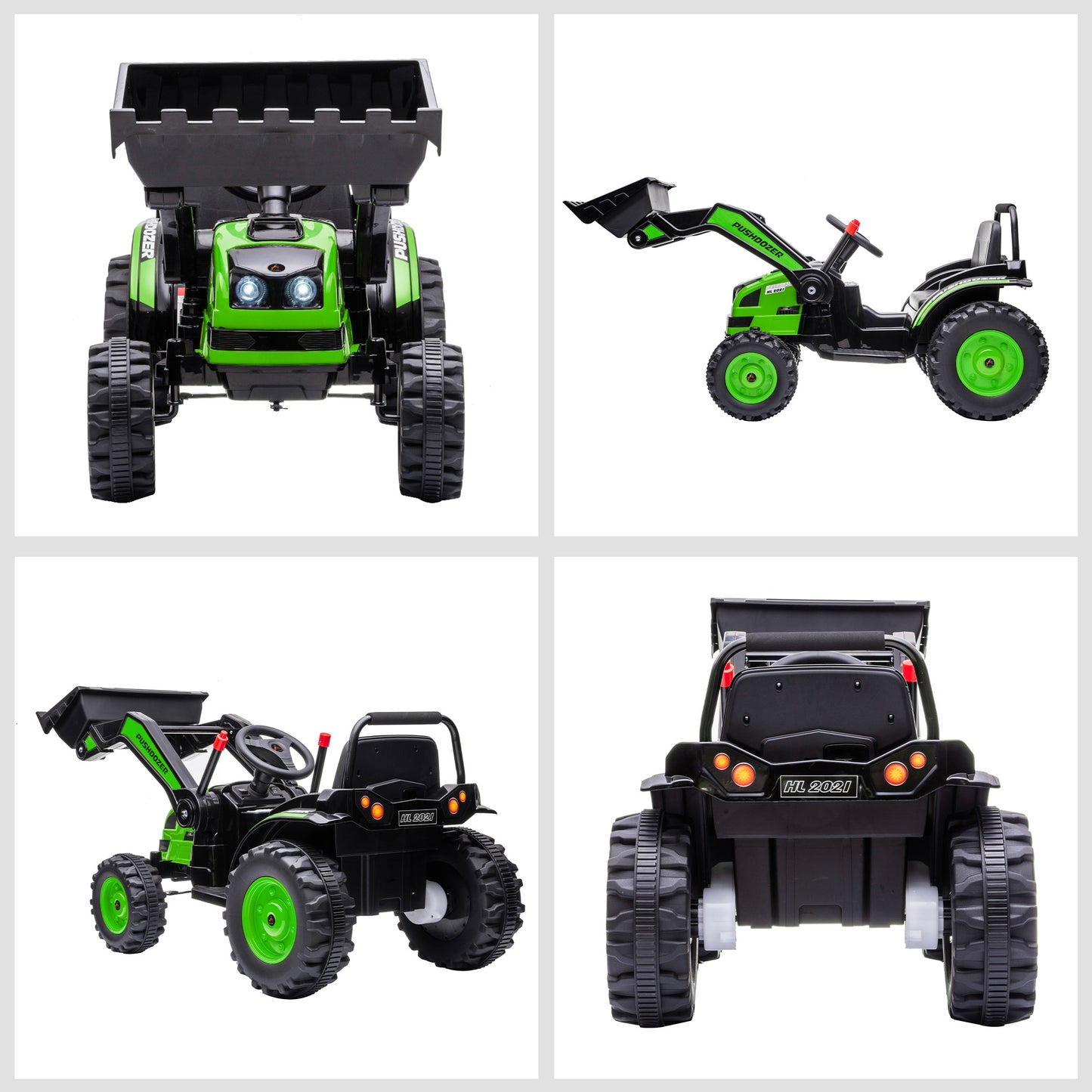 Kids Tractor 6V Battery Powered Digger Ride On Excavator Music Headlight Moving Forward Backward Green Kids Crystal