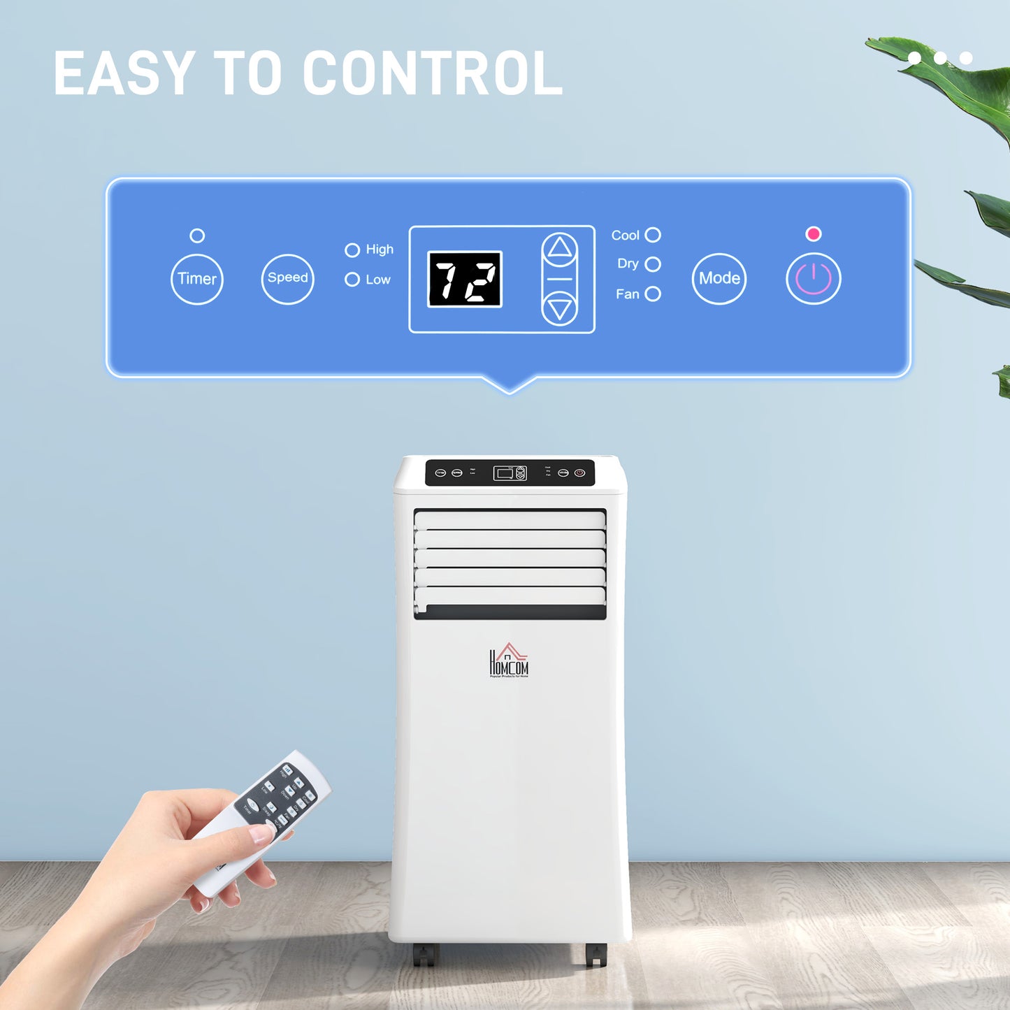 10,000BTU Mobile Portable Air Conditioner with Cooling, Dehumidifier, 2 Speed Fans, 24-Hour Timer for Bedroom, White