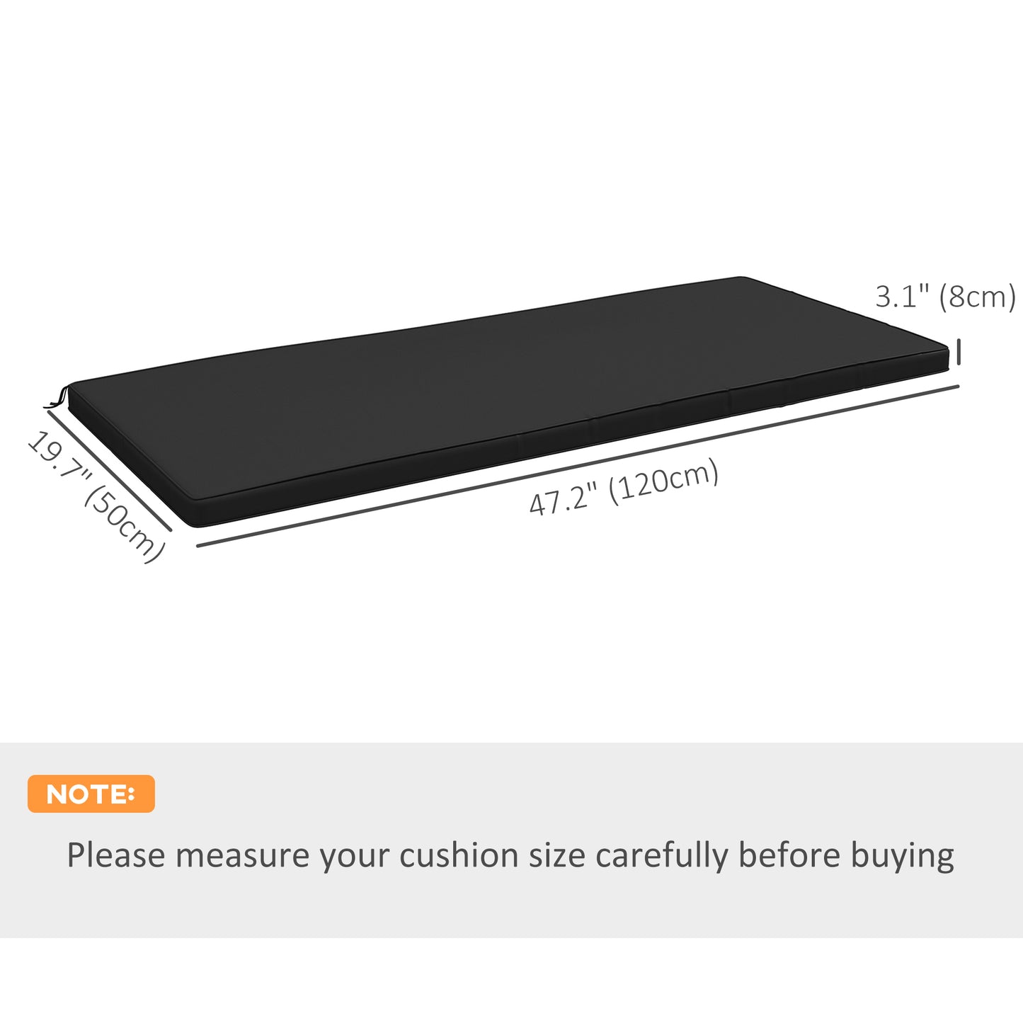Patio Bench Cushion 2-Seater Outdoor Swing Seat Pad with Zipper and Ties Black Kids Crystal