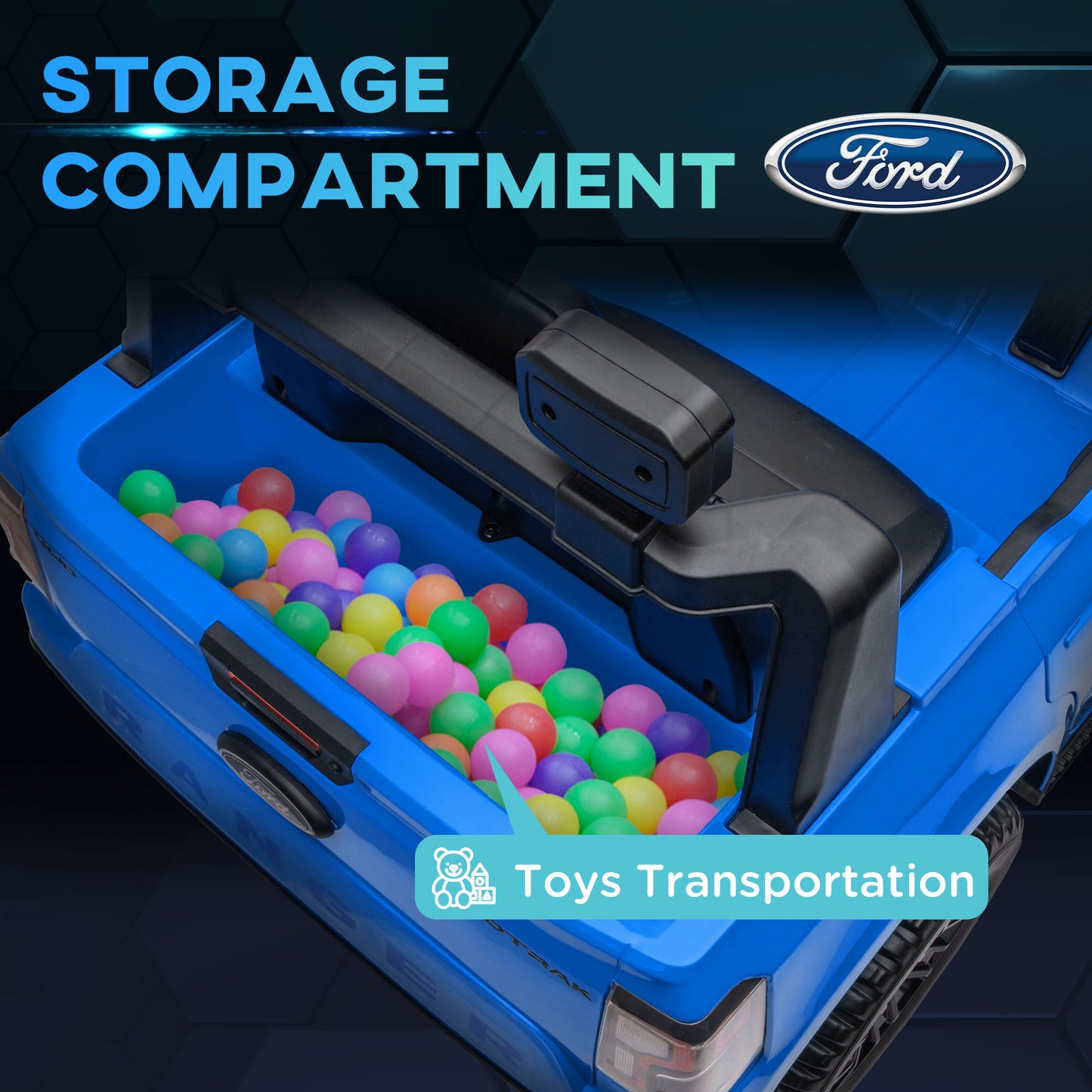 Ford Ranger Licensed 12V Ride on Car Battery Powered Kids Truck w/ Rear Storage Remote, Spring Suspension, Blue Kids Crystal