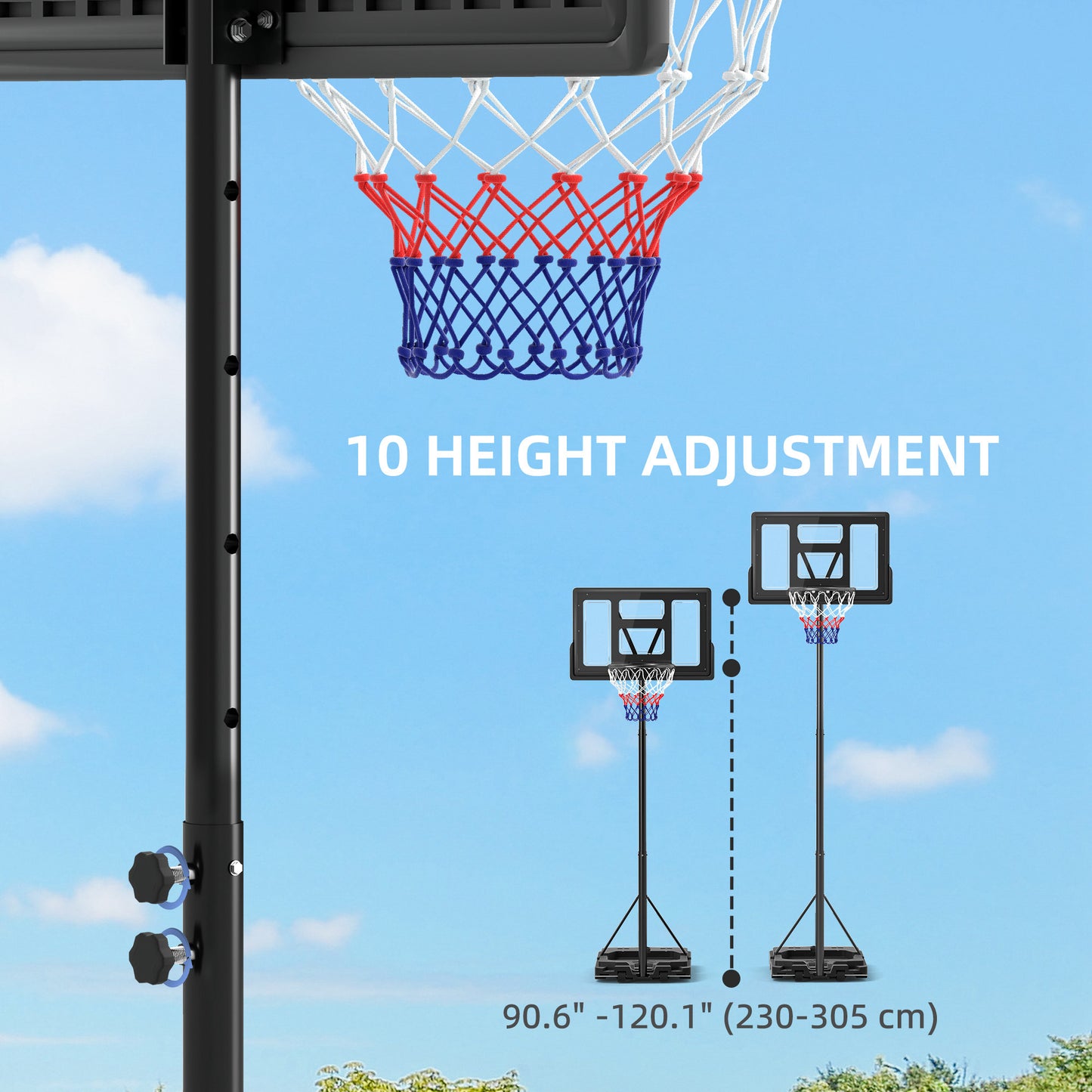 Basketball Hoop Outdoor, 7.5-10ft Portable Basketball Goal with Wheels and 43" Backboard, for Teenagers Youth Adults Kids Crystal