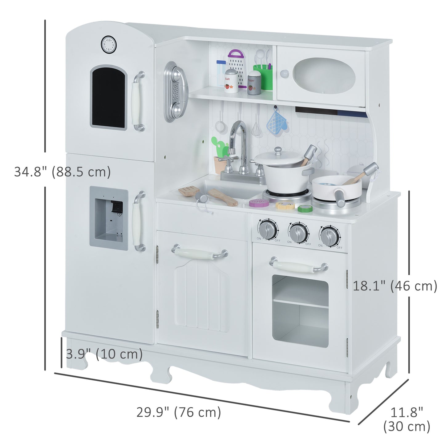 Large Kids Kitchen Playset With Telephone, Water Dispenser Simulation Cooking Set Kids Crystal