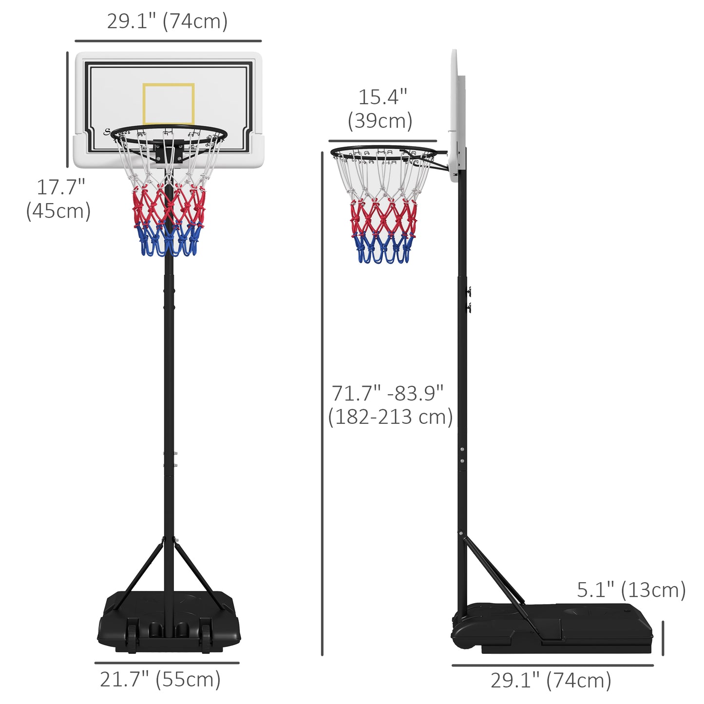 Portable Basketball Hoop for Teens Youth Adults with Wheels Fillable Base 6-7ft Height Adjustable Goal Kids Crystal
