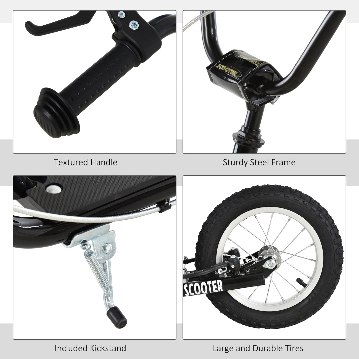Teens Youth Kick Scooter Adjustable Handlebar Ride On Toy For 5+ w/ Front and Rear Dual Brakes Inflatable Wheels Black Kids Crystal