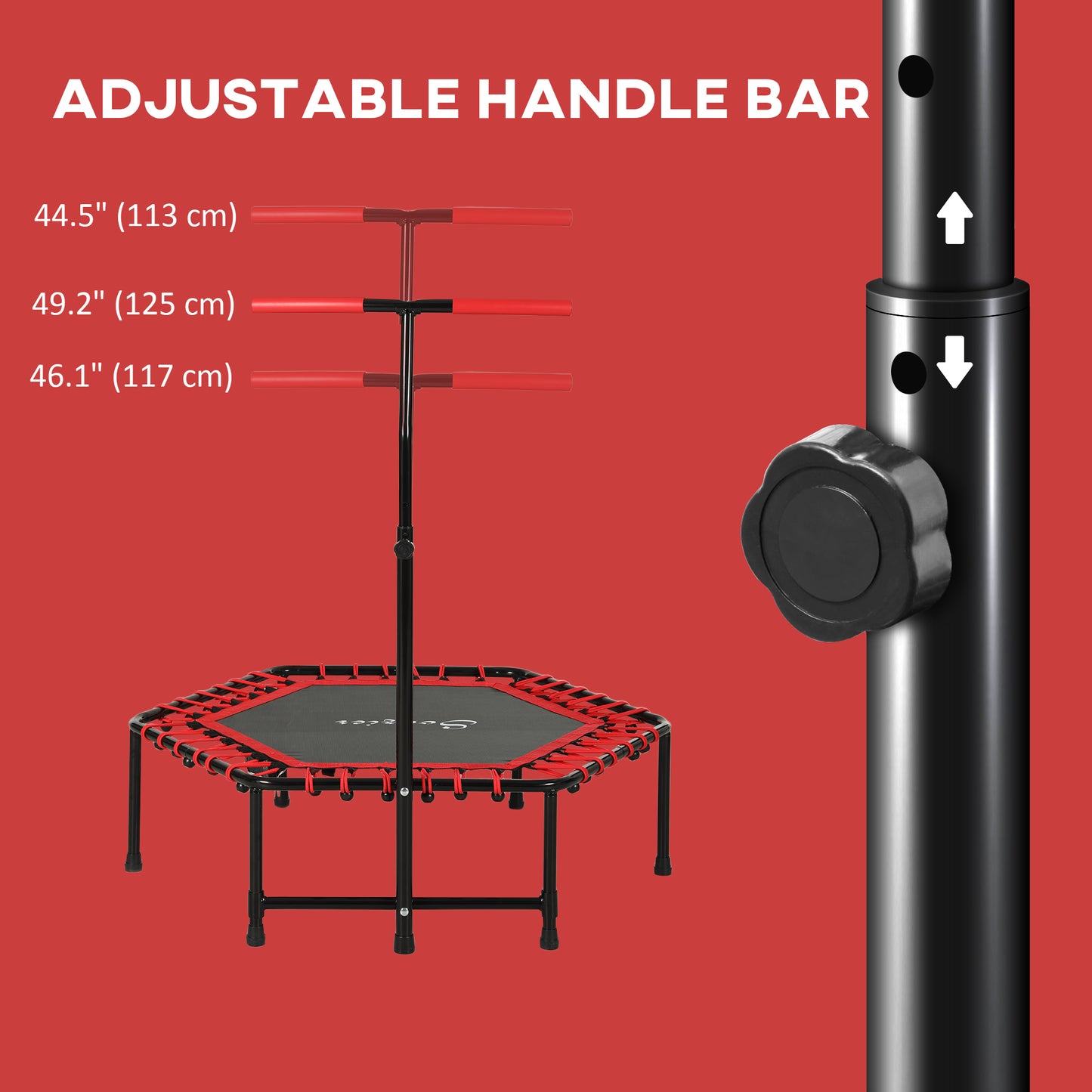 45" Rebounder Trampoline for Adult, Quiet Bungee Rebounder with LED Lights and Adjustable Handle, Red Kids Crystal