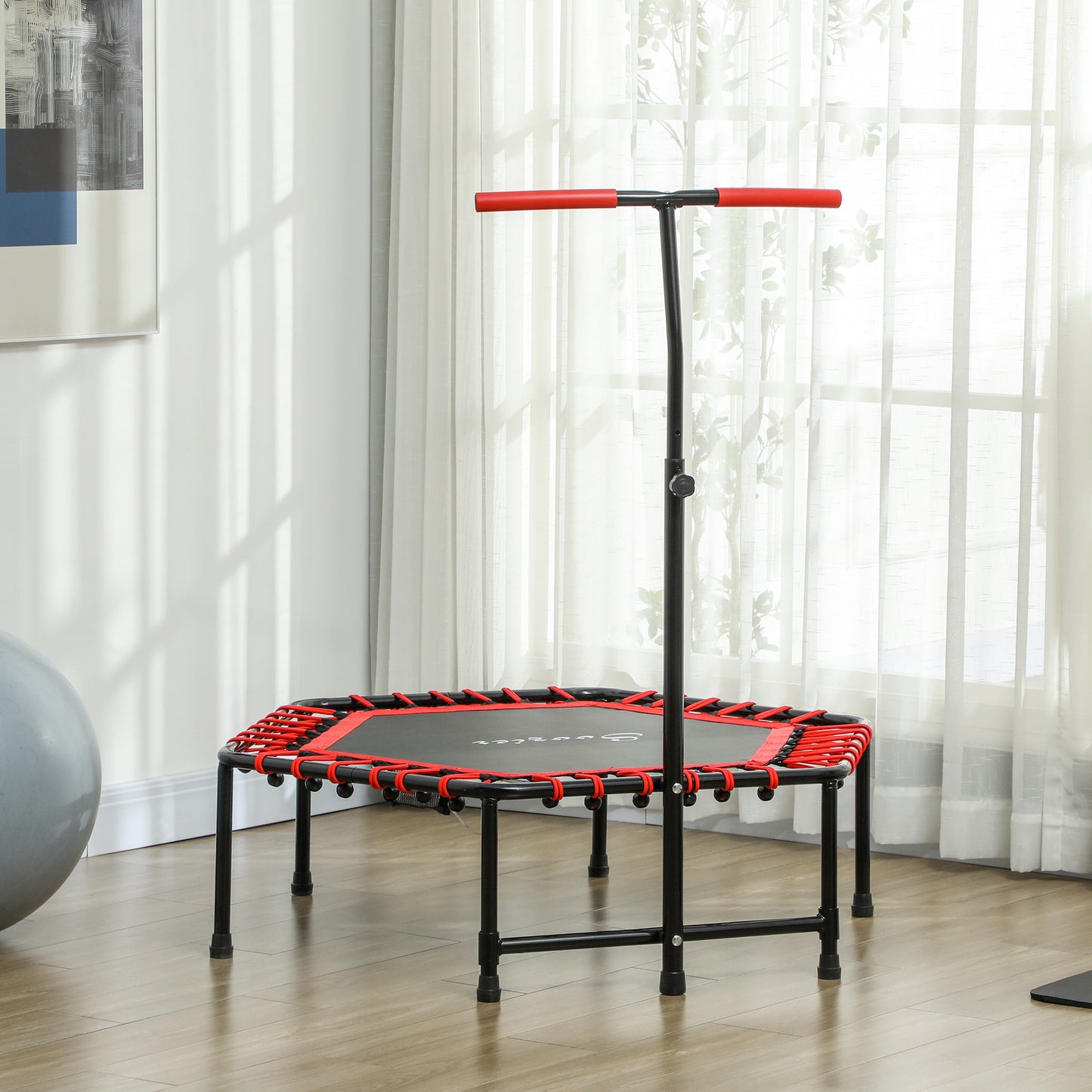 45" Rebounder Trampoline for Adult, Quiet Bungee Rebounder with LED Lights and Adjustable Handle, Red Kids Crystal