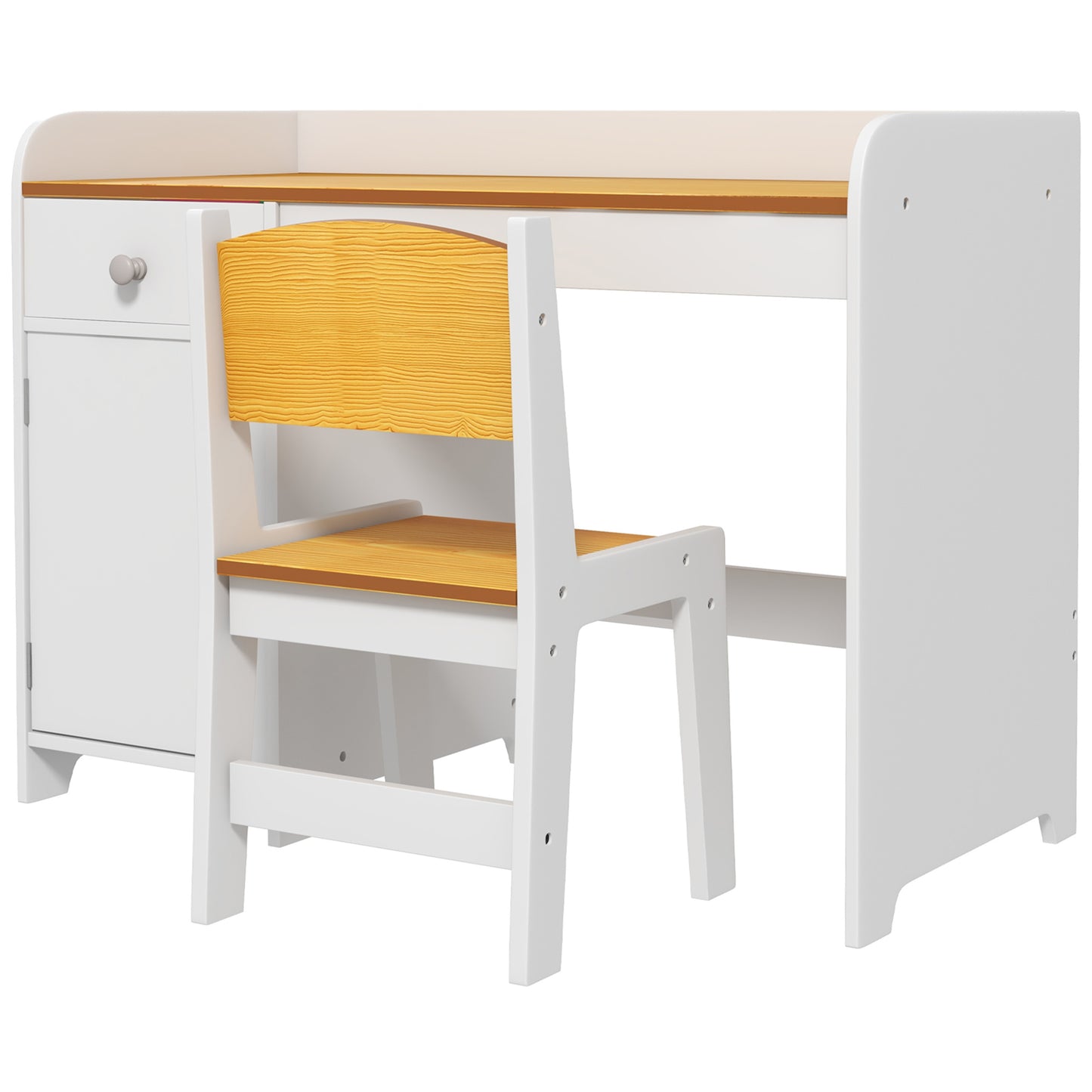 Kids Desk and Chair Set for 3-6 Year Old with Storage Drawer Study Table and Chair for Children White Kids Crystal