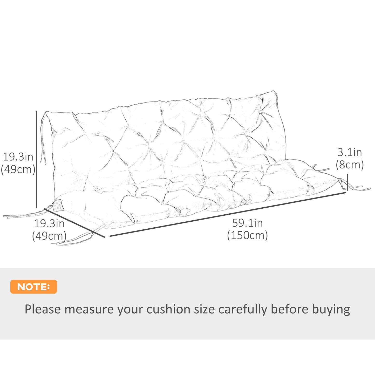 3 Seater Outdoor Seat Pads Bench Swing Chair Replacement Cushions Backrest for Patio Garden, Khaki Kids Crystal