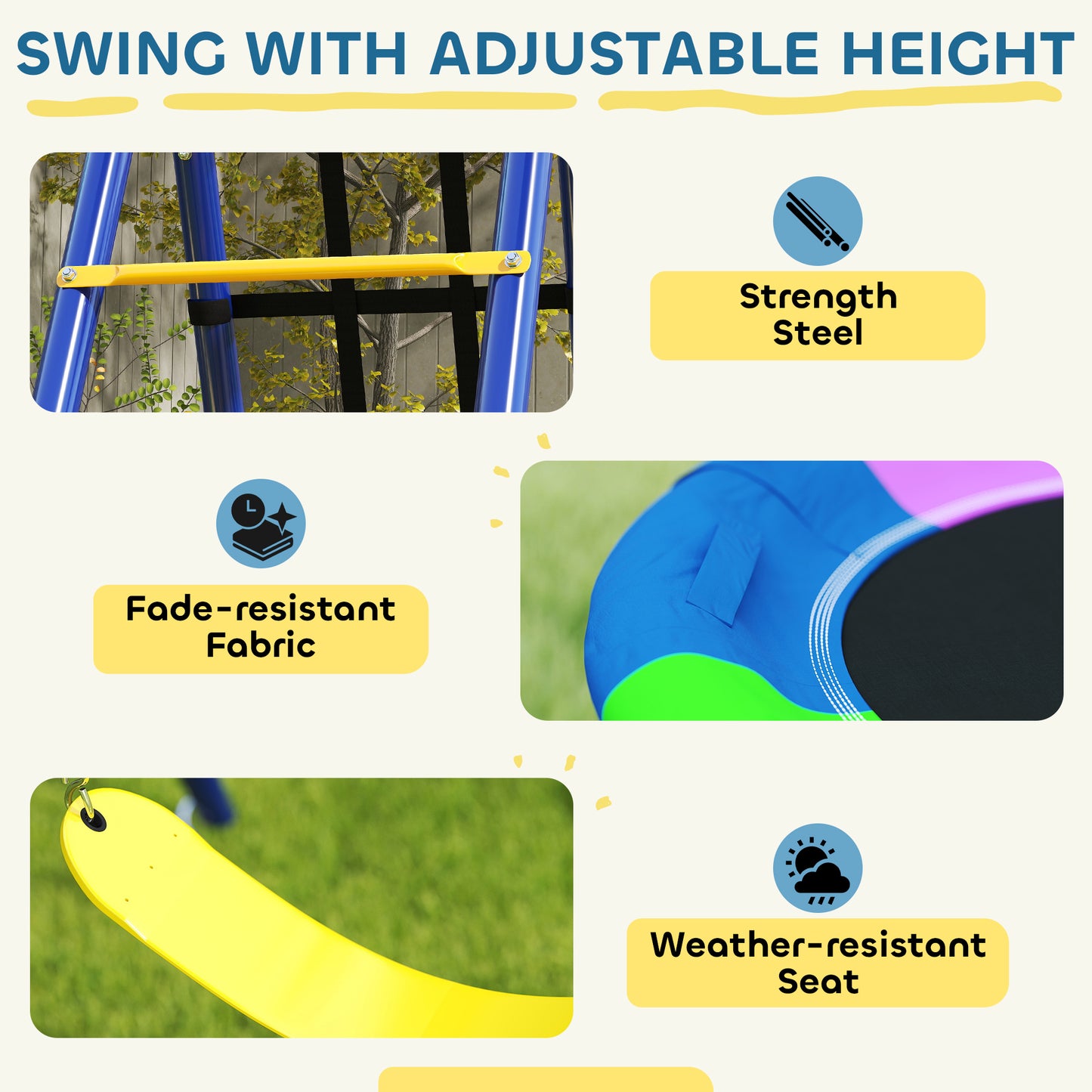 6 in 1 Kids Swing Set with 1 Saucer Swing, 1 Belt Swing, 1 Disc Rope Swing, Climbing Ladder and Net, Basketball Hoop Kids Crystal