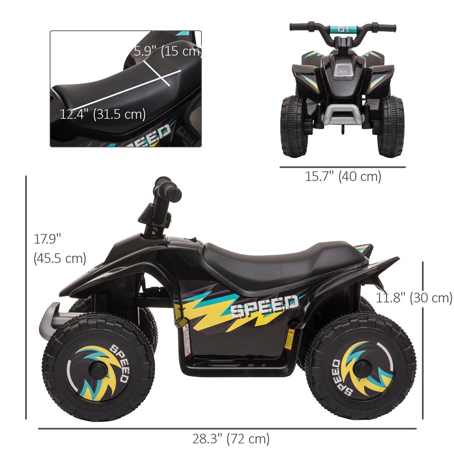 Kids Ride on ATV, 6V Battery Powered Quad Car with Forward, Reverse Switch, for Boys Girls 18-36 Months, Black Kids Crystal