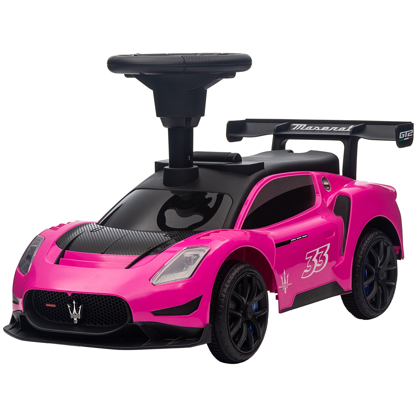 Licensed Maserati GT2 Baby Sliding Car with Storage, Music, Horn, Foot to Floor Toddler Car for 18-60 Months, Pink Kids Crystal