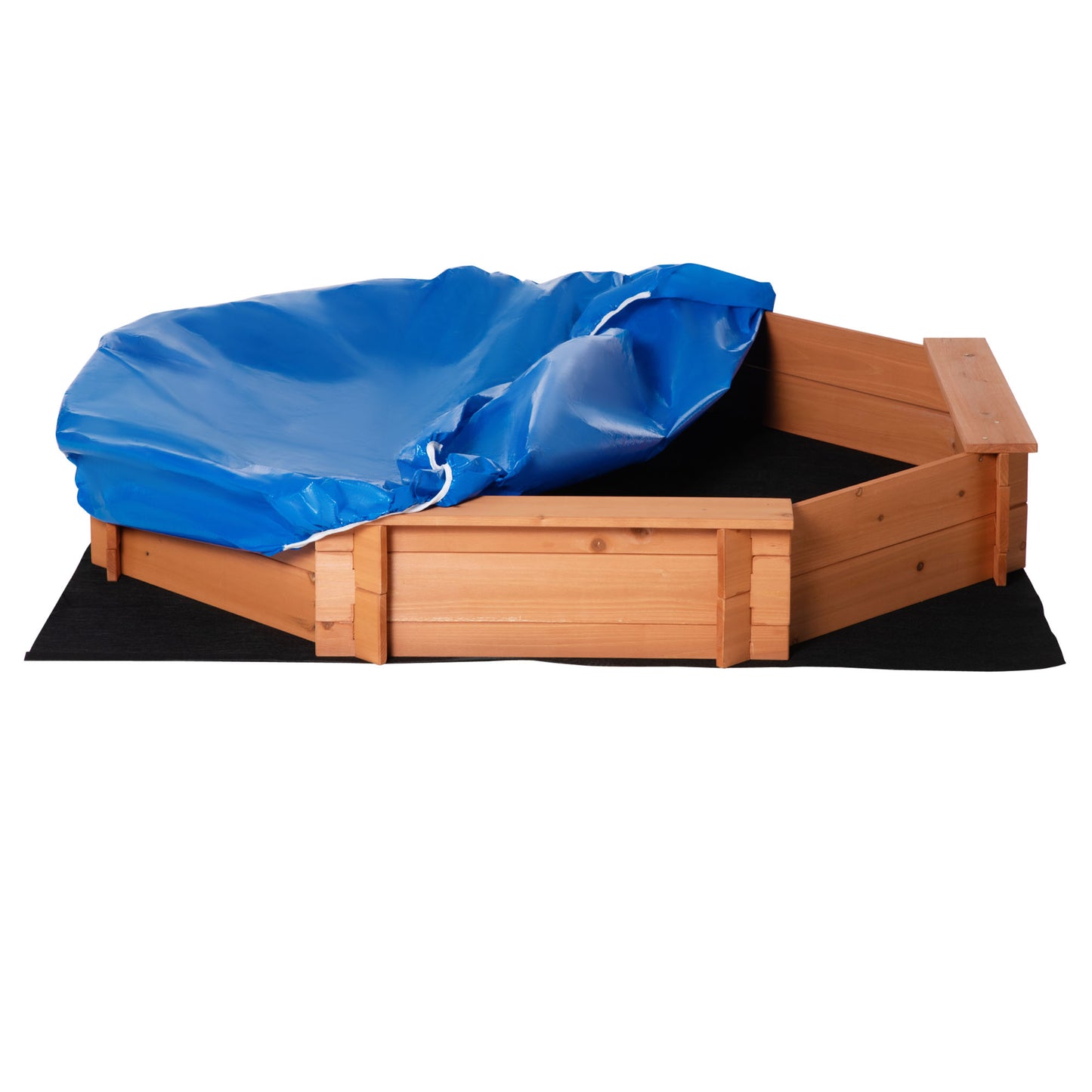 Kids Wooden Octagon Sandbox, Outdoor Children Playset for Backyard, with polyester Cover, 55"x55"x8.5" Red Kids Crystal