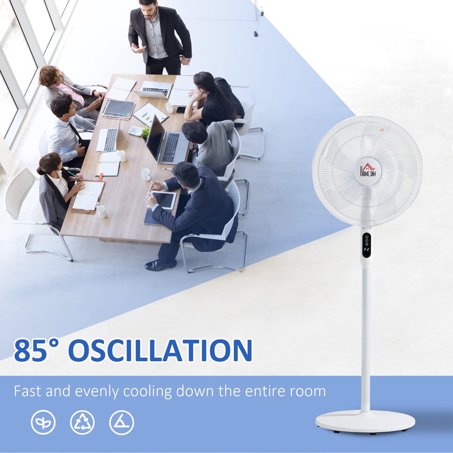 Oscillating Standup Fan with Remote LED Display Cooling Device for Home Office White