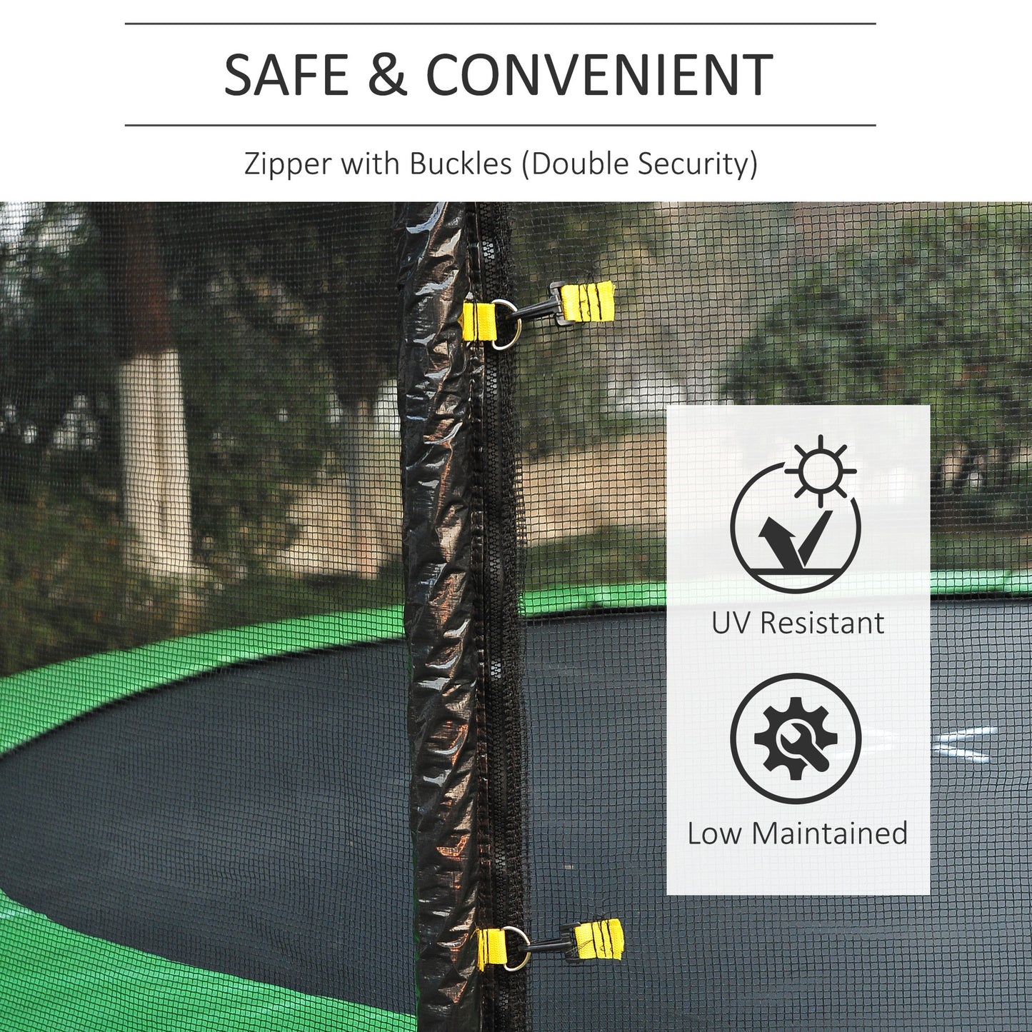 12' Round Trampoline Replacement Net Enclosure Safety Net Fence with 4 Arch 8 Poles Black Kids Crystal