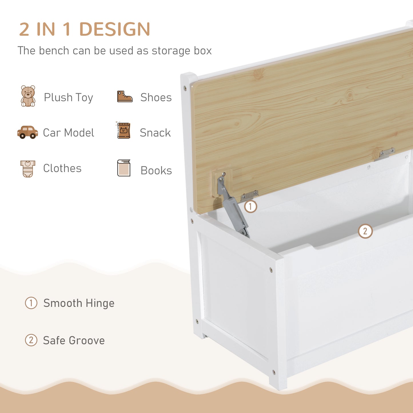 4-Piece Kids Wood Table Chair Bench Set: With Storage, Easy Clean, Natural/White Gift for Age 3+ Kids Crystal