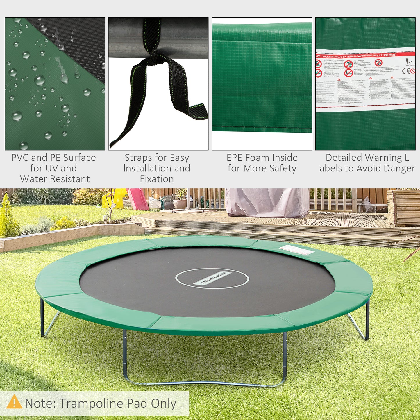 ?8ft Trampoline Safety Pad Spring Cover Replacement Bounce Jump EPE Foam Protection Green Kids Crystal