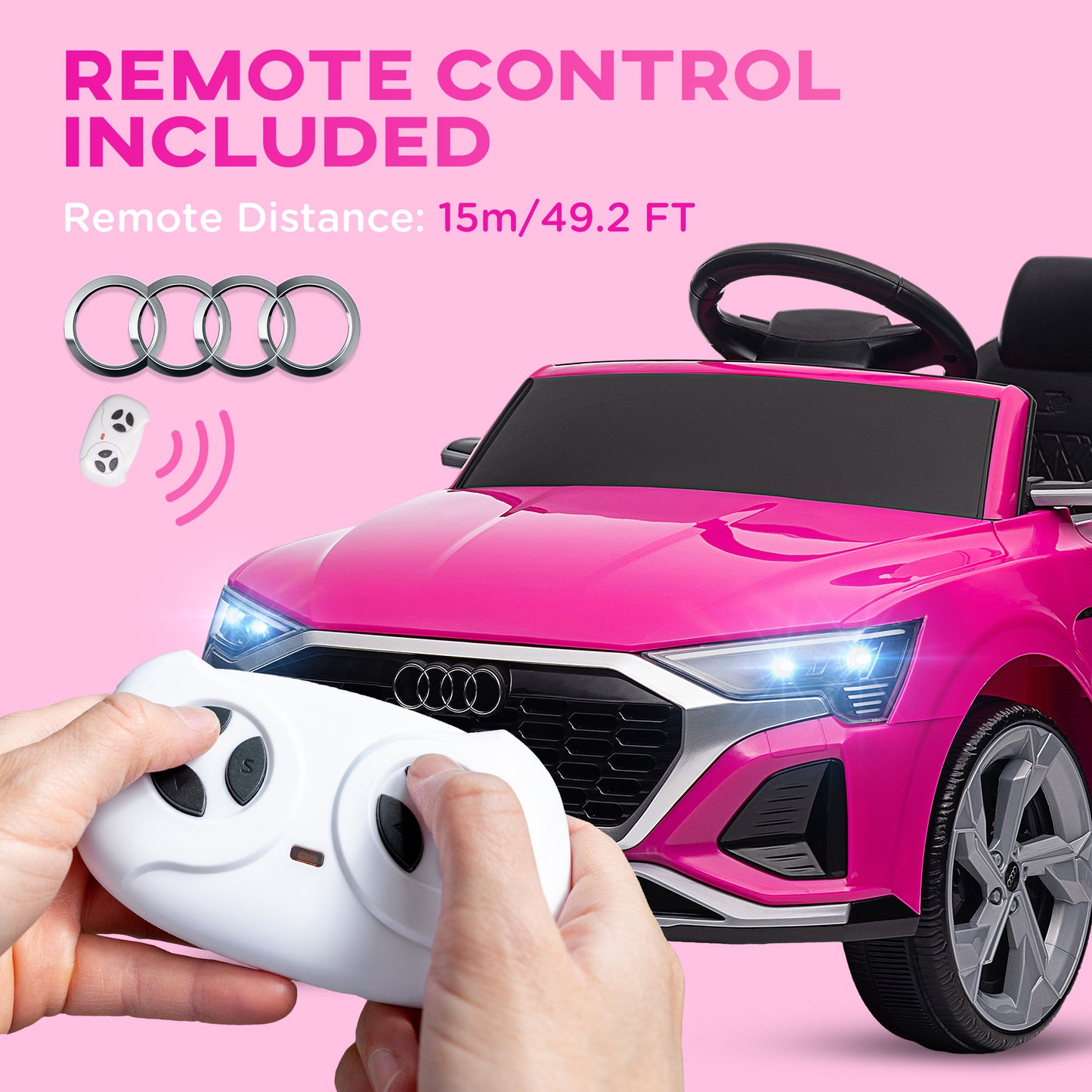 12V Battery Powered Kids Electric Car, Audi Q8 etron Sportback Licensed Ride on Car w/ Remote Control, Pink Kids Crystal