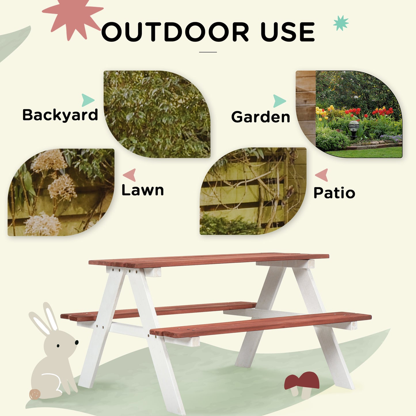 Kids Picnic Table and Chair Set, Wooden Table Bench Set Outdoor Activity for Backyard, Girls Boys Gift Aged 3-8 Years Old