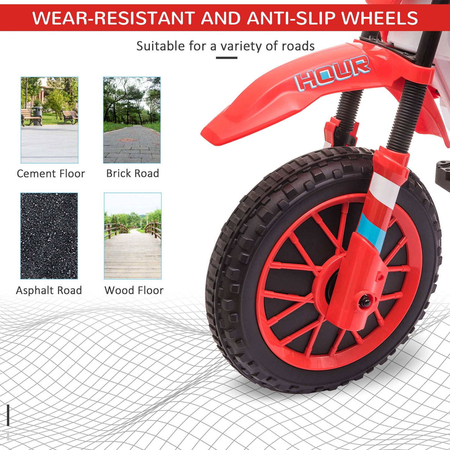 Electric Kids Dirt Bike Battery-Powered Ride-On Motorcycle 12V Training Wheels Red Kids Crystal