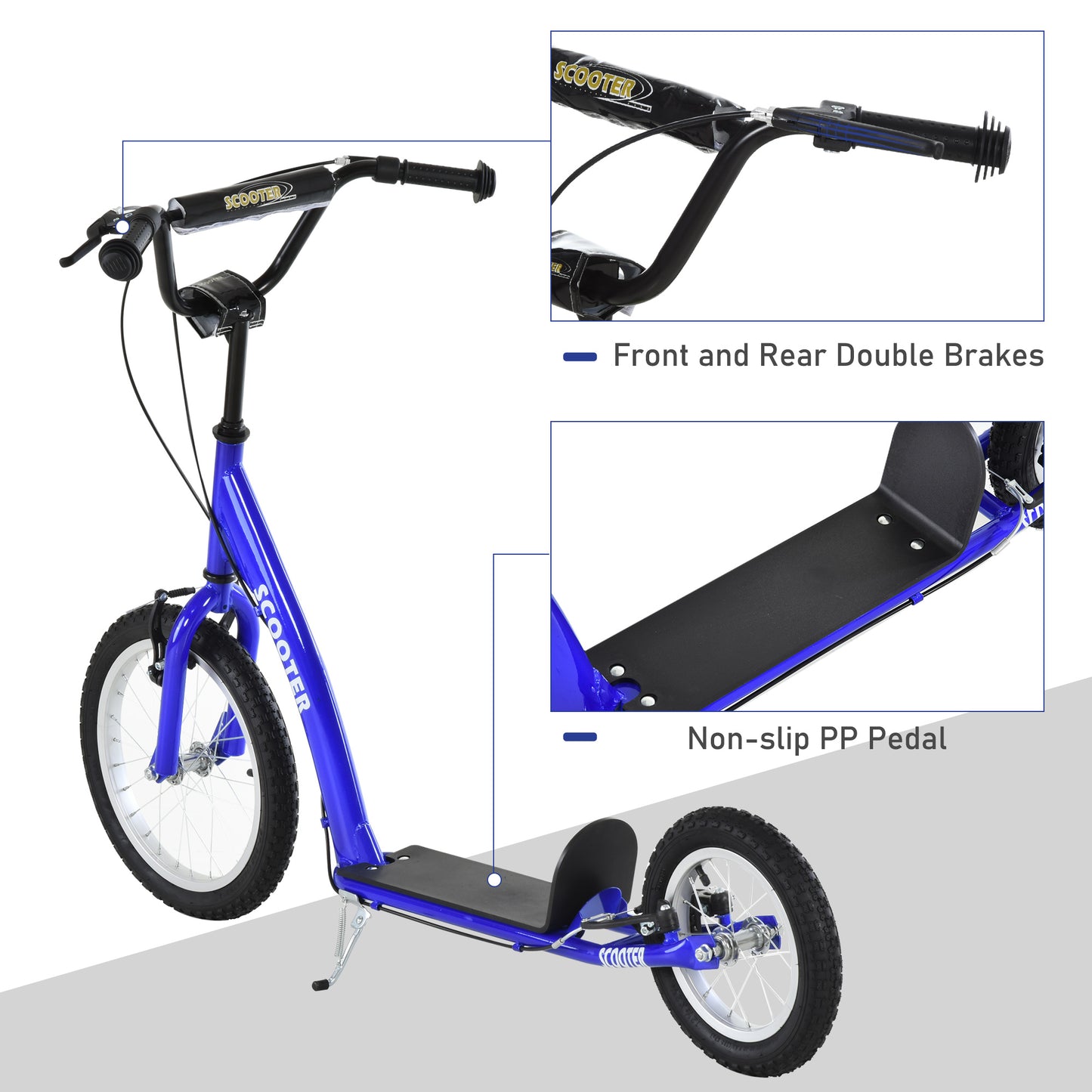 Kids Scooter with Adjustable Handlebar, Youth Kick Scooter with Dual Brakes, Inflatable Wheels, for Age 5+, Blue Kids Crystal