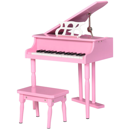 Kids Grand Piano 30 Keys Mini Musical Toy with Music Stand Bench Set of 2 Ideal Gift for Children Pink Kids Crystal