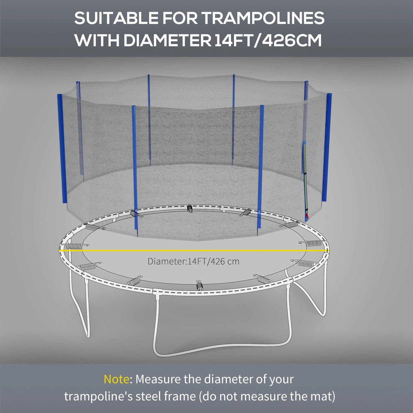 Trampoline Safety Net Enclosure for 14ft Round with 8 Straight Poles Black Poles Not Included Kids Crystal
