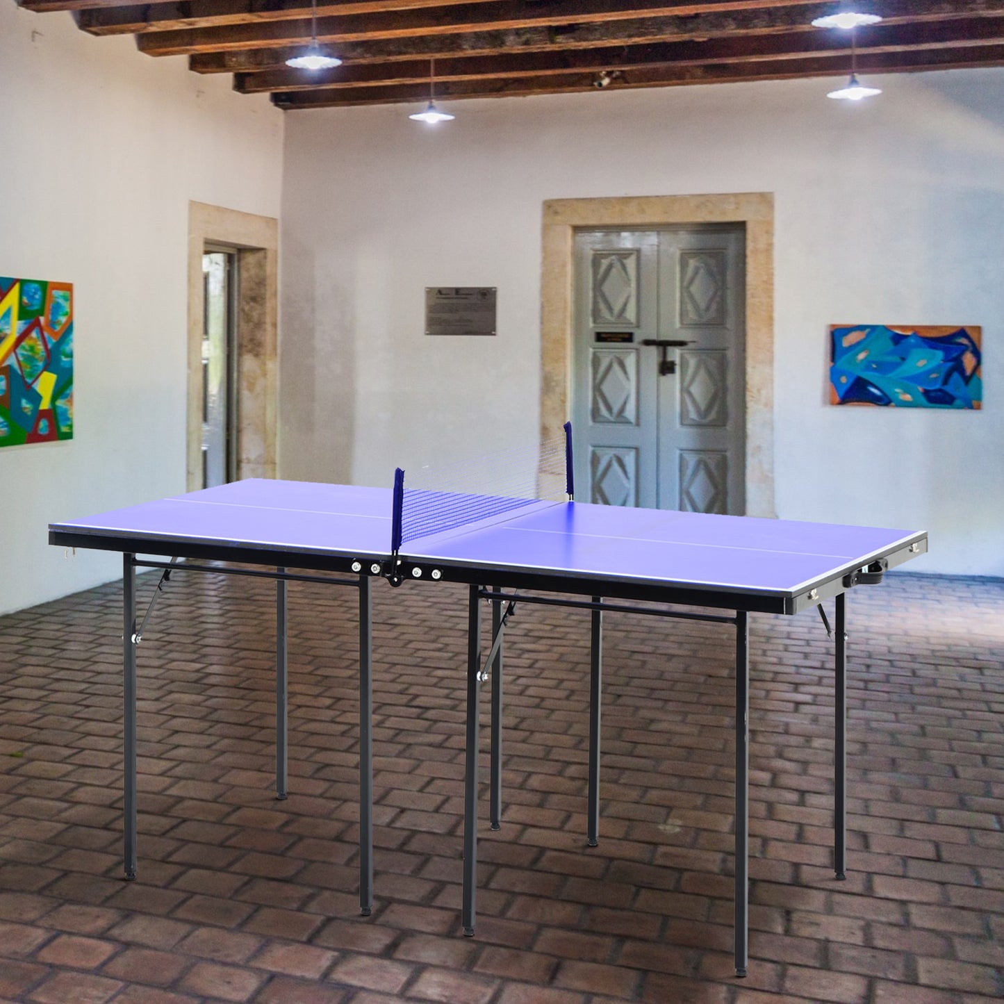 Folding Table Tennis Table, Portable Ping Pong Table with Side Handles, Net, Blue Kids Crystal