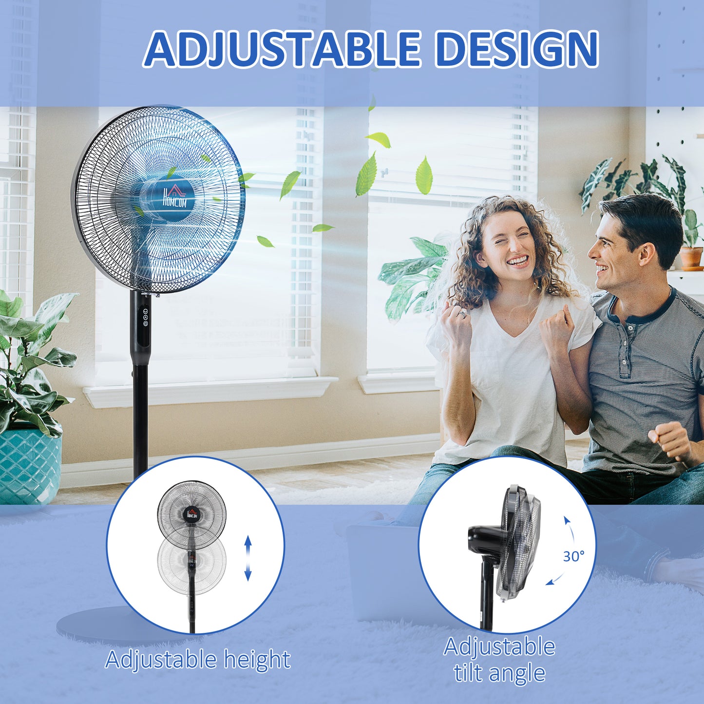 Oscillating Standup Fan with Remote LED Display Cooling Device for Home Office Black