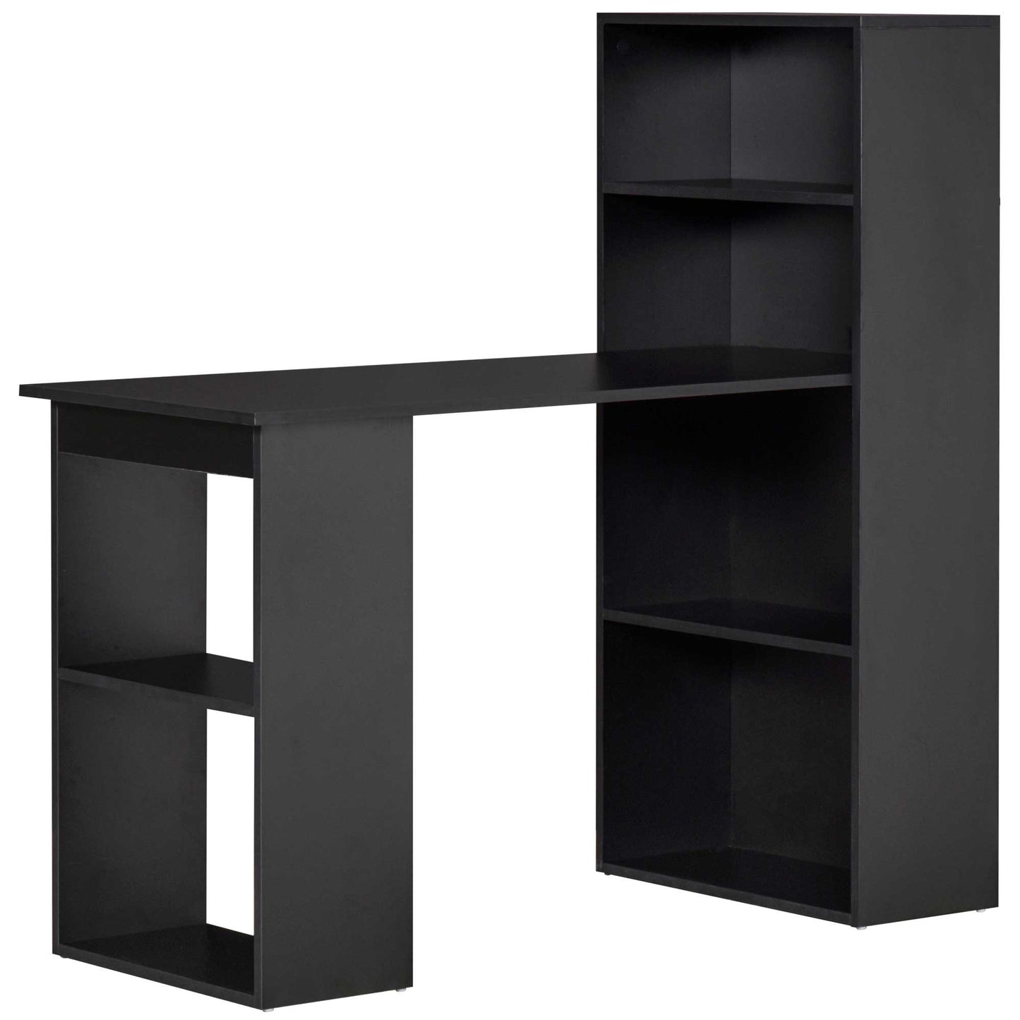 Modern Compact Computer Desk: 6-Tier Storage Shelves, Writing Table Workstation, Bookshelf, Home Office, Black Kids Crystal