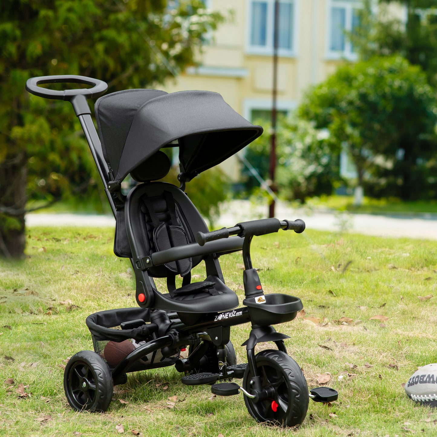 Versatile Trike: Baby Tricycle 4 In 1, Reversible Seat, Adjustable Removable Canopy, Handrail Belt, Black Kids Crystal