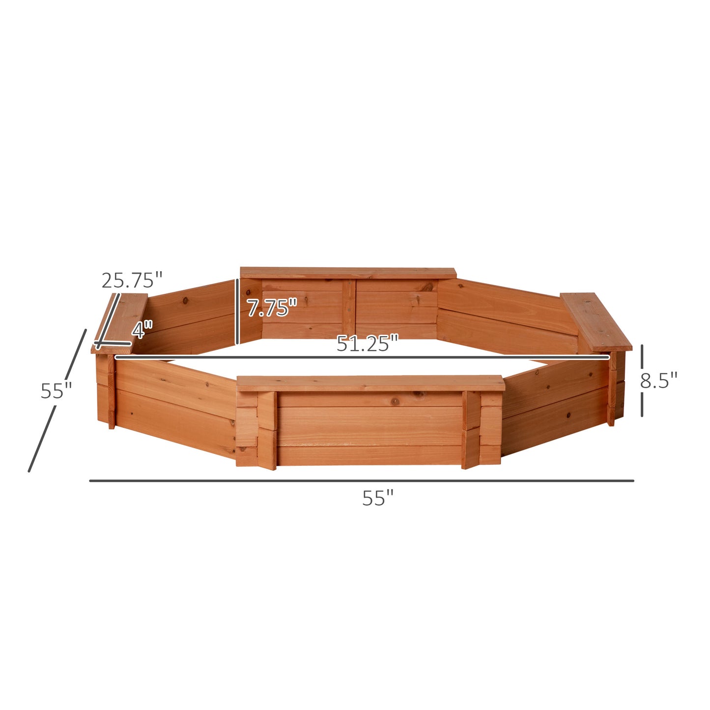 Kids Wooden Octagon Sandbox, Outdoor Children Playset for Backyard, with polyester Cover, 55"x55"x8.5" Red Kids Crystal