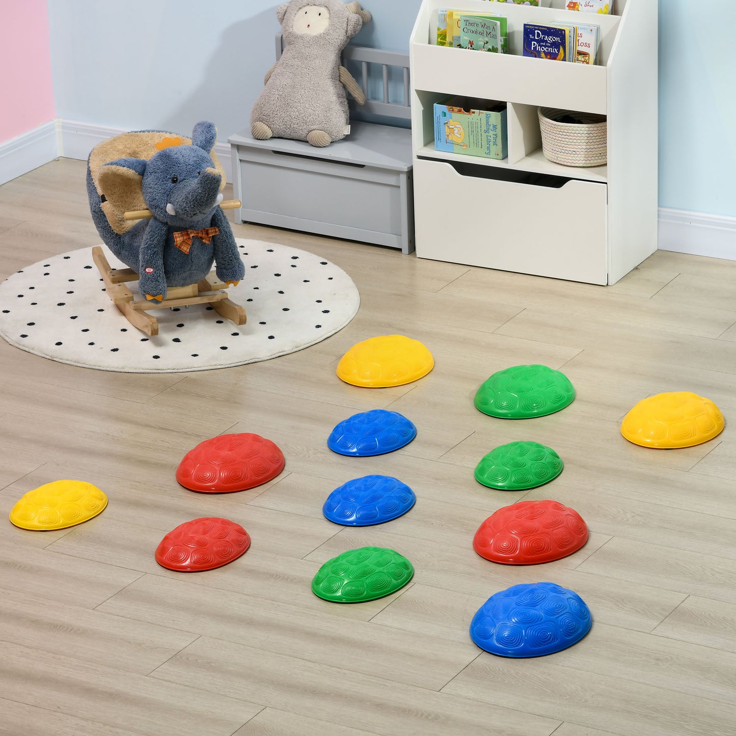 12pc Kids Turtle Shell Design Balance Stepping Stones with Anti-slip Mat Stackable for Ages 3-8 Kids Crystal