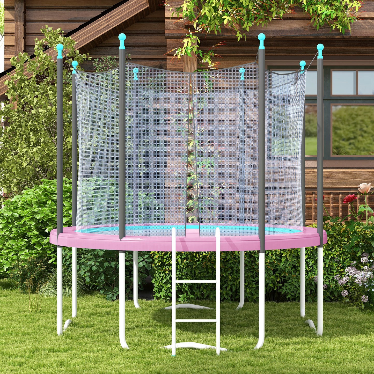 8ft Trampoline Spring Cover Pad Replacement Waterproof Portable Pink with Elastic Ropes Kids Crystal
