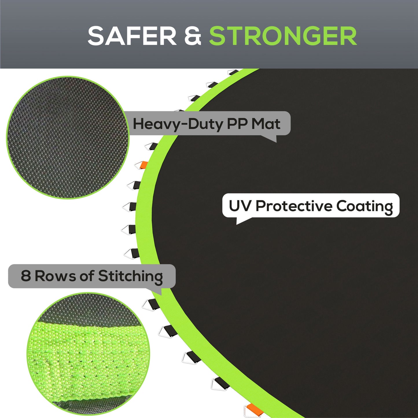 Trampoline Mat Replacement with Spring Pull Tool and 72 V-Hooks, Fits 12ft Trampoline, Using 5.5" Springs, Green Kids Crystal