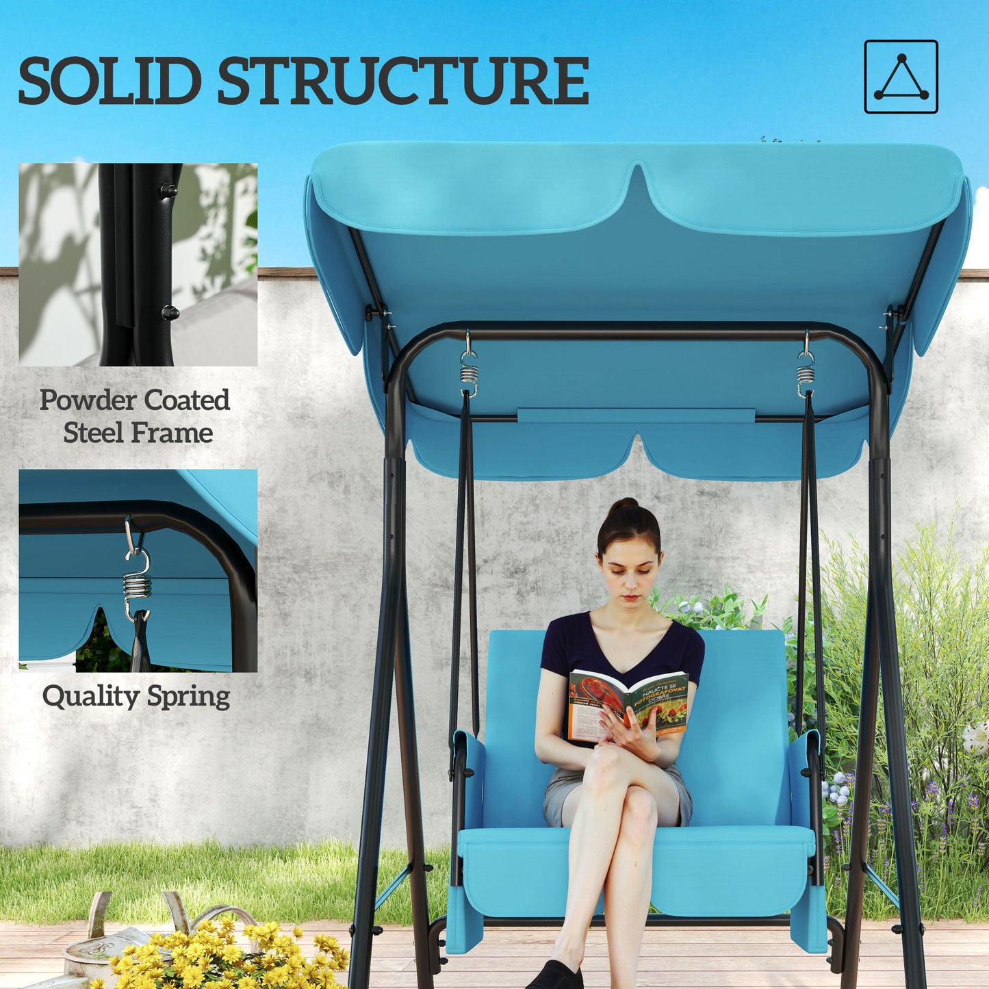 1-Seat Outdoor Porch Swing Patio Swing with Adjustable Canopy, Removable Seat and Back Cushion for Garden, Poolside
