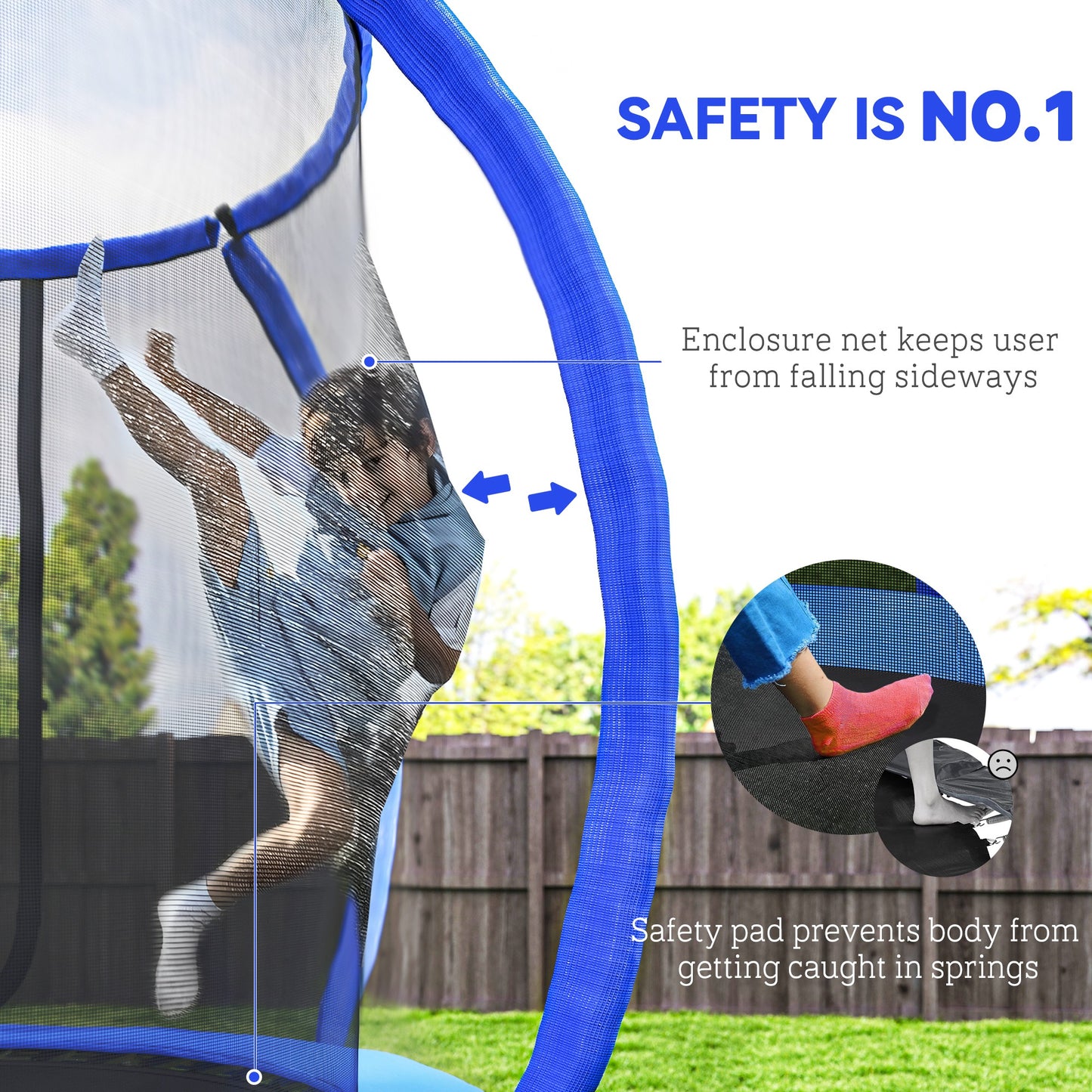 8ft Kids Trampoline Outdoor, ASTM Certified, with Circular Base, Enclosure Net, Ladder and Curved Poles Kids Crystal