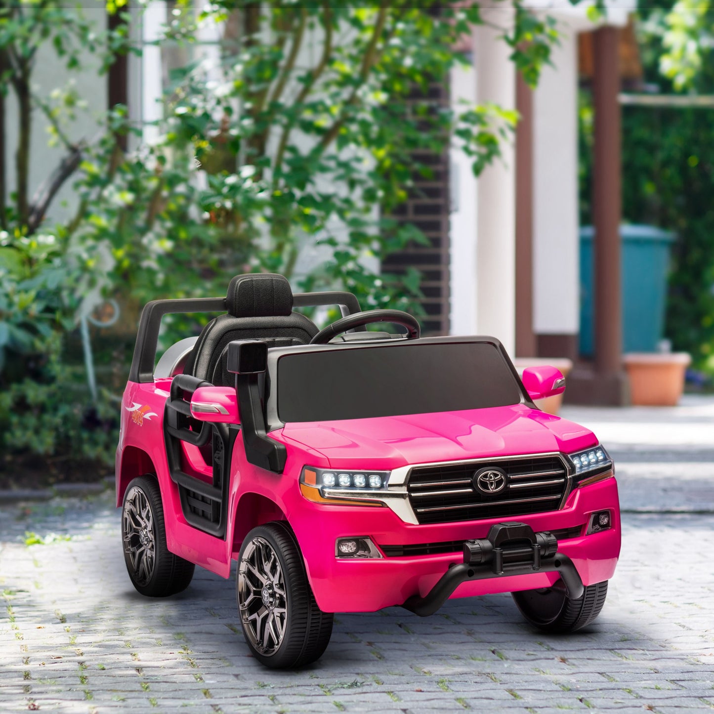 12V Toyota LAND CRUISER Licensed Kids Car w/ Remote Control, Four Wheel Spring Suspension, Soft Start, LED Light, Pink Kids Crystal
