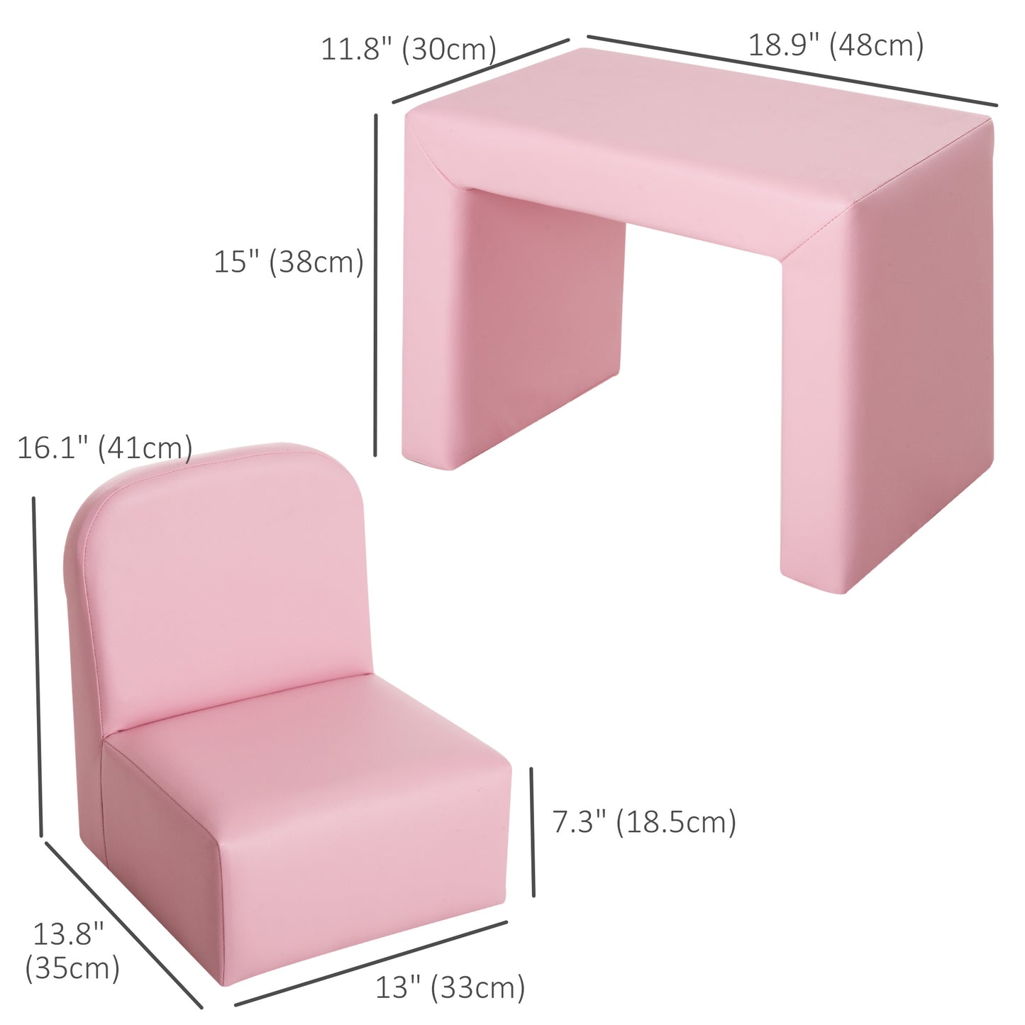 2-in-1 Kids Convertible Table & Sofa Chair Set, Pink Multifunctional Toddler Armchair and Activity Couch Kids Crystal