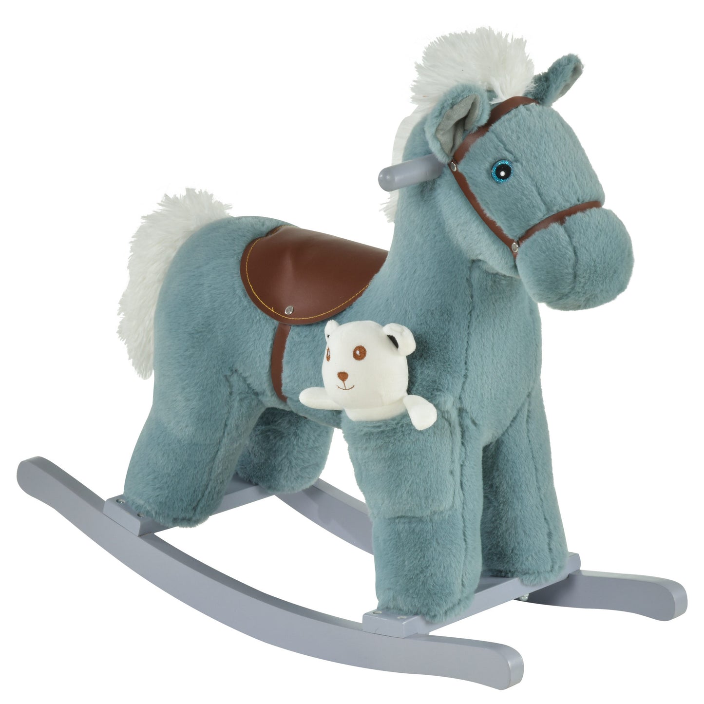 Toddler Rocking Horse - Blue Plush Ride-On Toy with Bear and Realistic Sounds for Kids 18-36 Months Kids Crystal