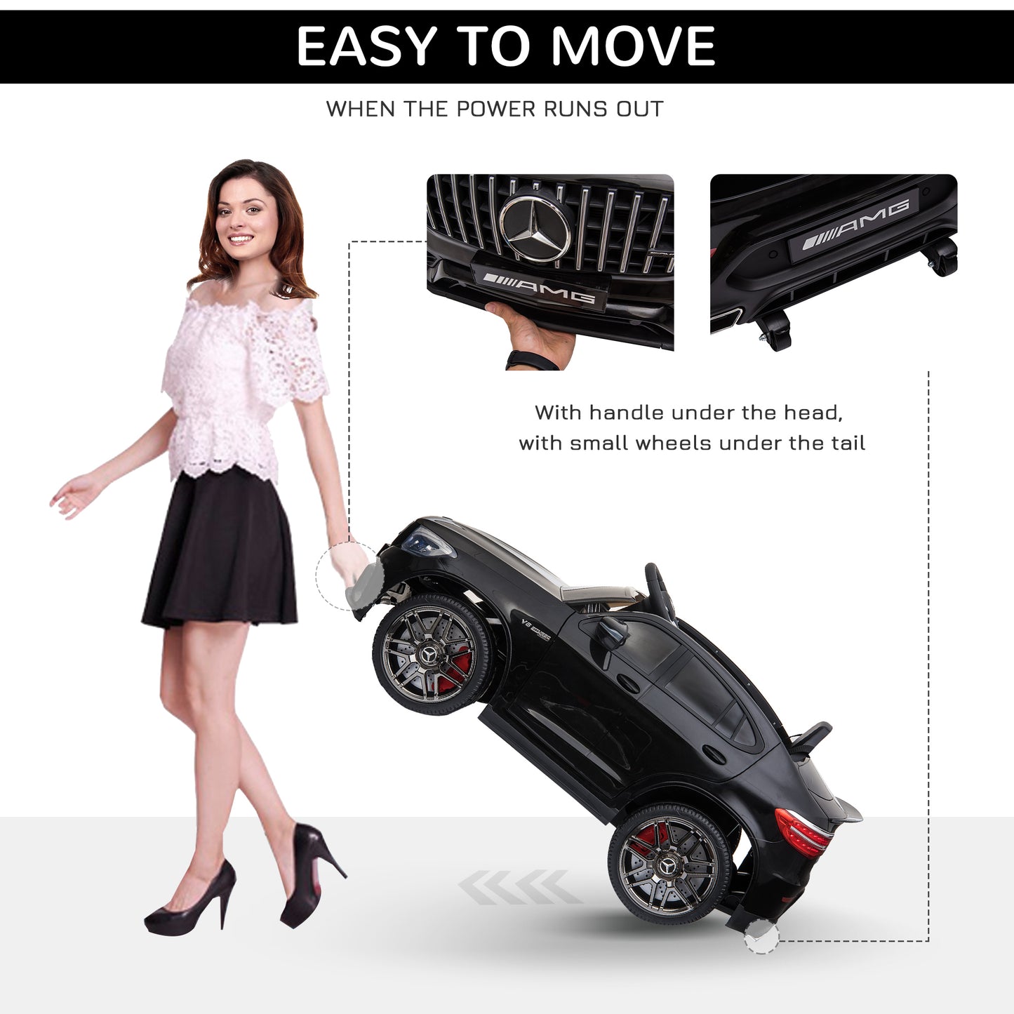 Licensed Ride-On Car: 12V Electric, Remote Control, Suspension Wheels, Black, Kids Powered Ride-On Kids Crystal