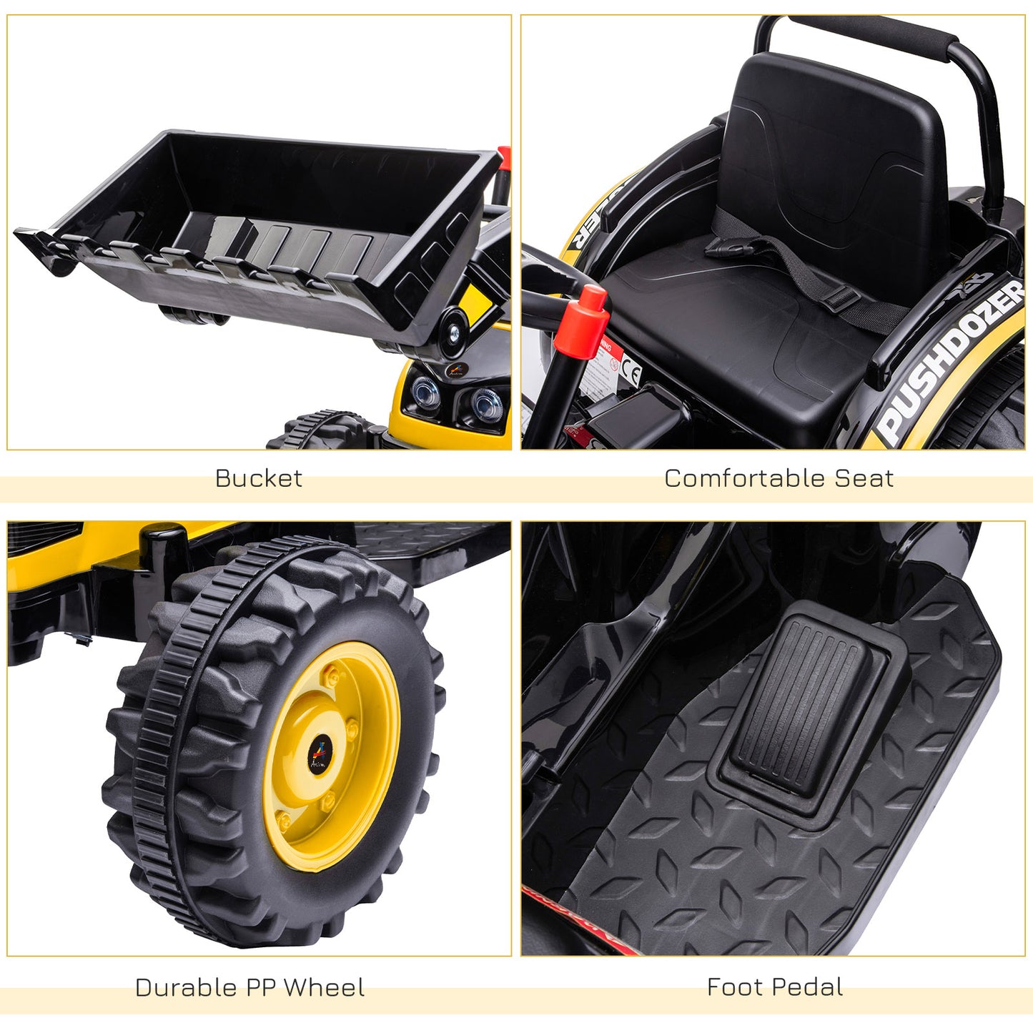 6V Kids Digger Ride On Excavator Battery Powered Construction Tractor Music Headlight Yellow Kids Crystal